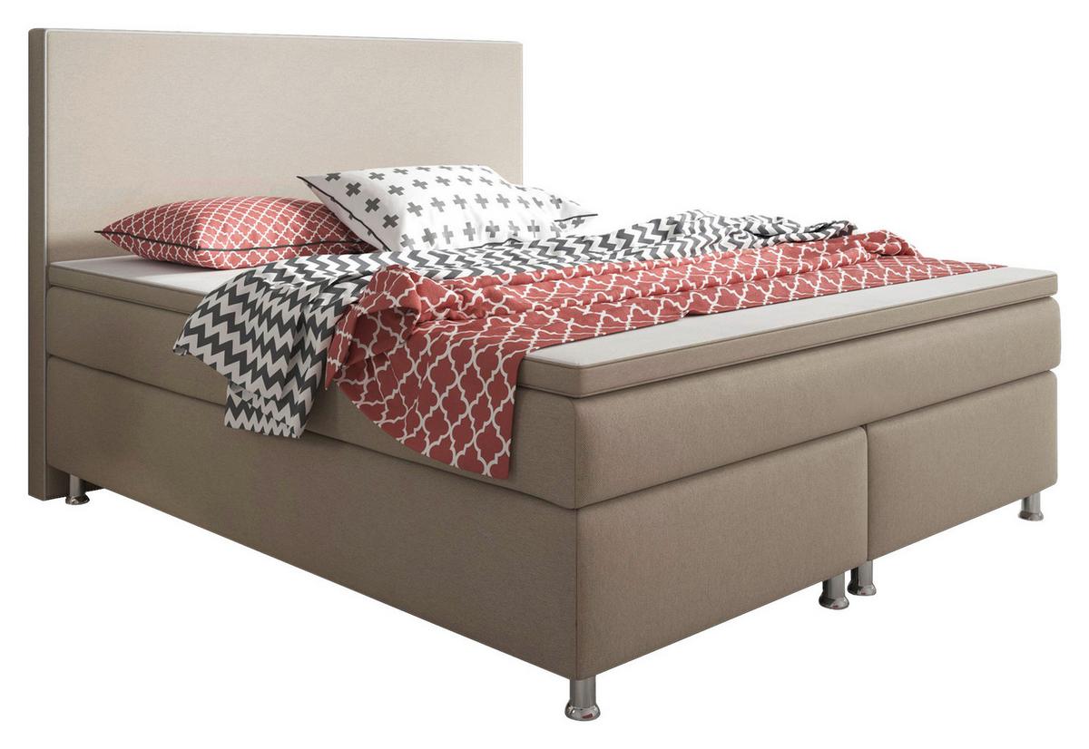 Boxspringbett Mit Topper 180x200 Cm King Size-F - Silberfarben/Cappuccino, KONVENTIONELL, Textil (180/115/210cm) - MID.YOU