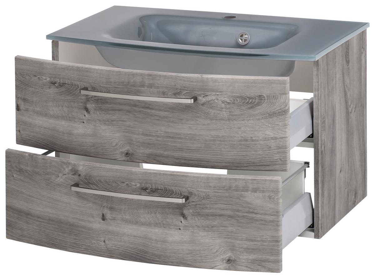 Waschbecken Mit Unterschrank Stockholm B: 80cm, Grau Dekor - Eiche grau/Grau, KONVENTIONELL, Glas/Holzwerkstoff (80cm) - Held