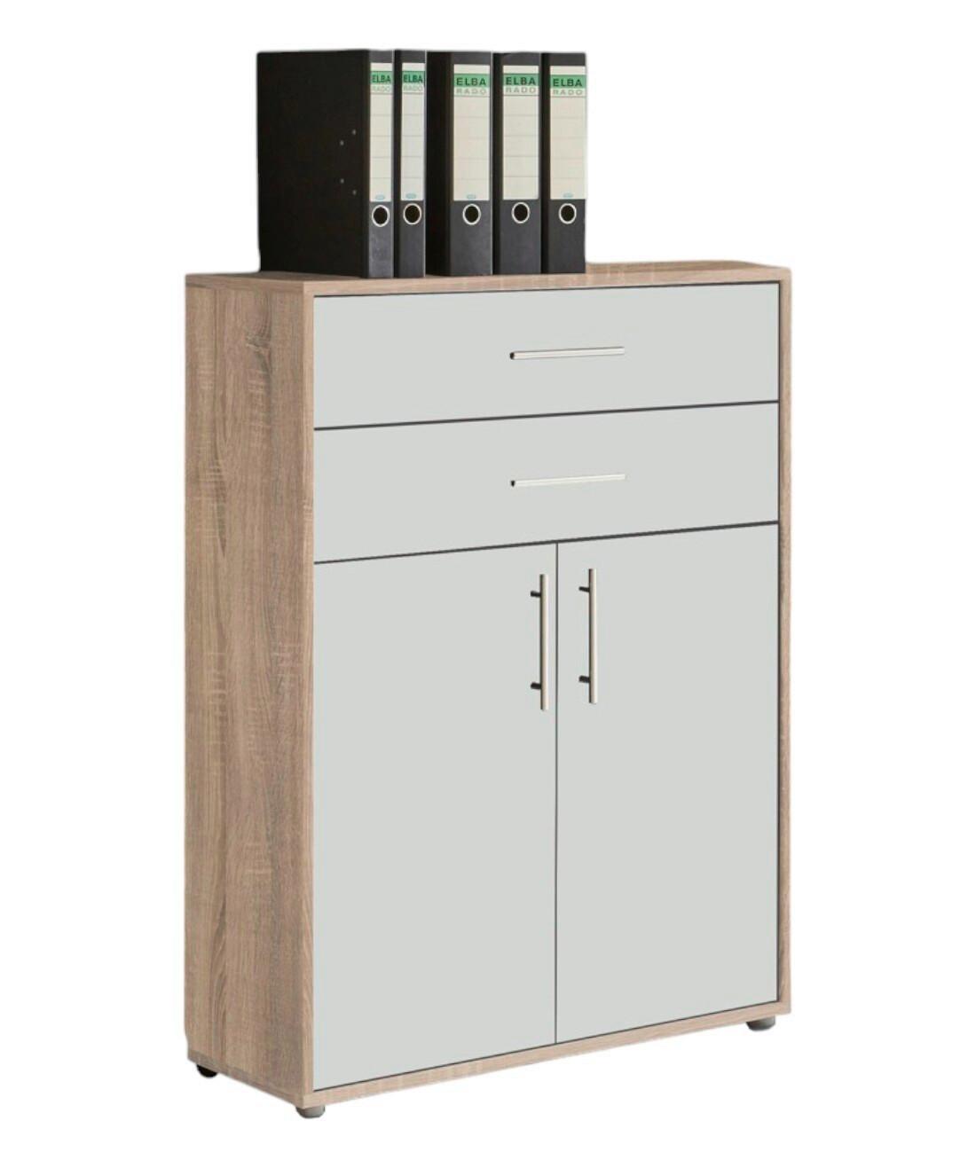 Aktenschrank versperrbar Weiß/Eiche Dekor B: 84,5 cm - Weiß/Sonoma Eiche, MODERN, Holzwerkstoff (84,5/114/33cm) - MID.YOU