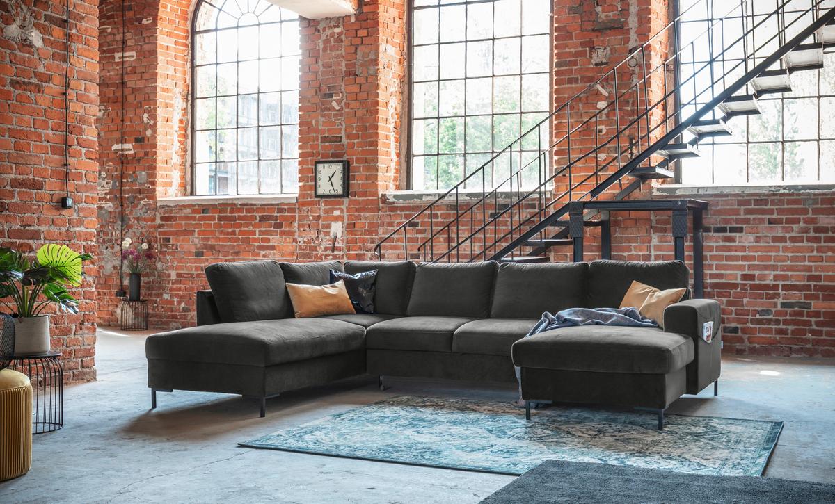 Sedacia súprava LIVIA tmavosivá - čierna/tmavosivá, Basics, textil (198/304/149cm)