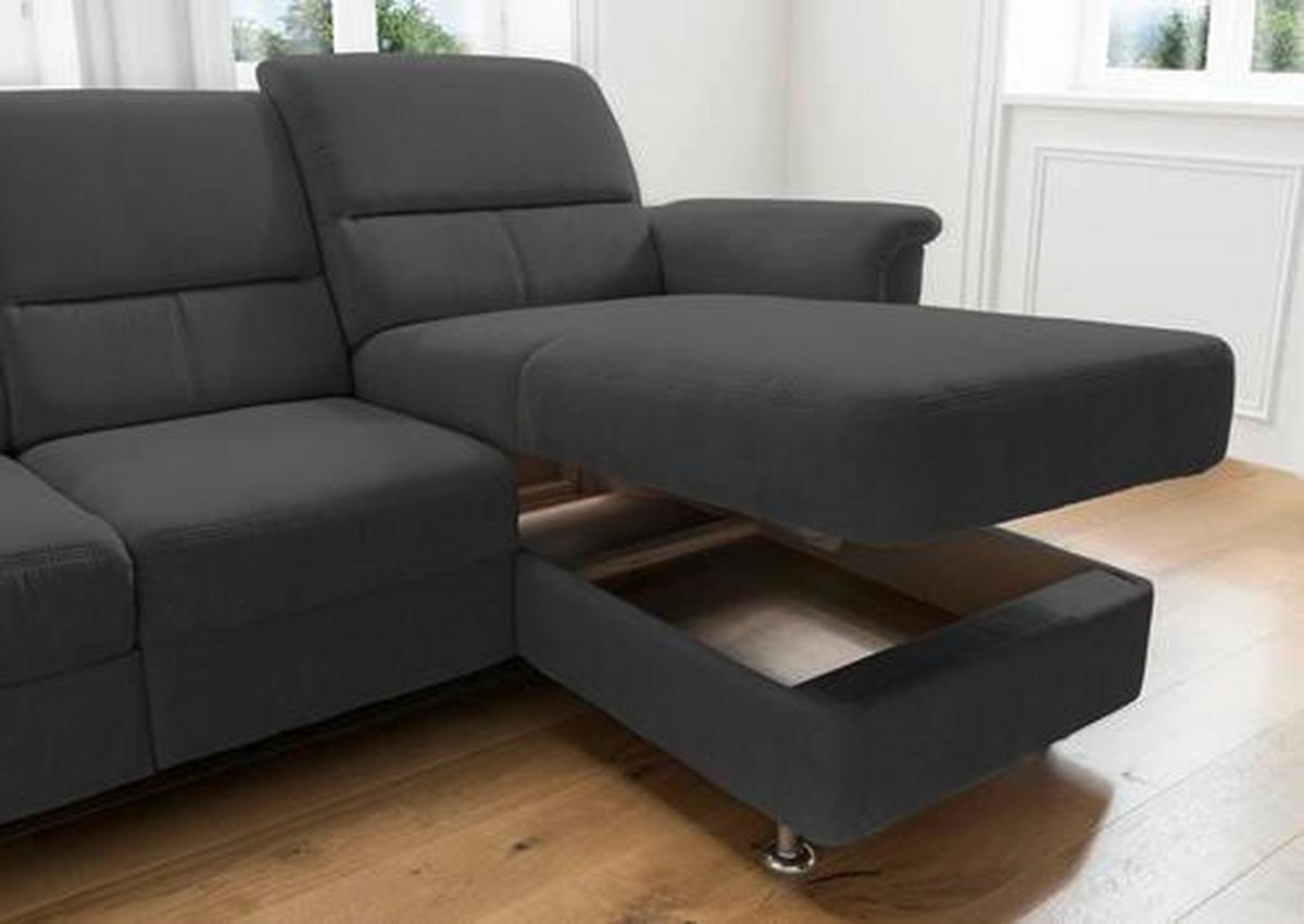Ecksofa mit Relaxfunktion + USB Anschluss Parole, Mikrof. - Chromfarben/Schwarz, MODERN, Textil (165/231cm) - Livetastic