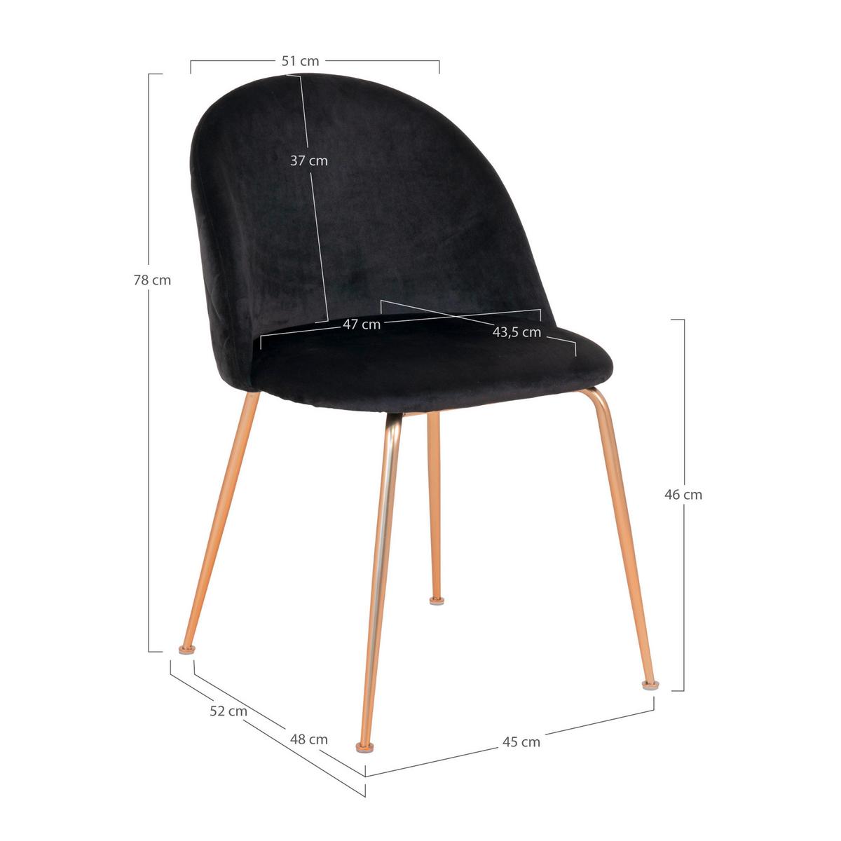 Stuhl-Set Geneve Schwarz B: 51 cm - Messingfarben/Schwarz, MODERN, Textil/Metall (51/78/56cm) - MID.YOU