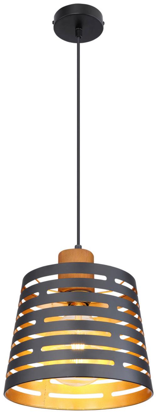 Hängeleuchte Ablona H: 120 cm 1-Flammig, Schwarz/Gold - Goldfarben/Schwarz, Natur, Holz/Metall (25/120cm) - Globo