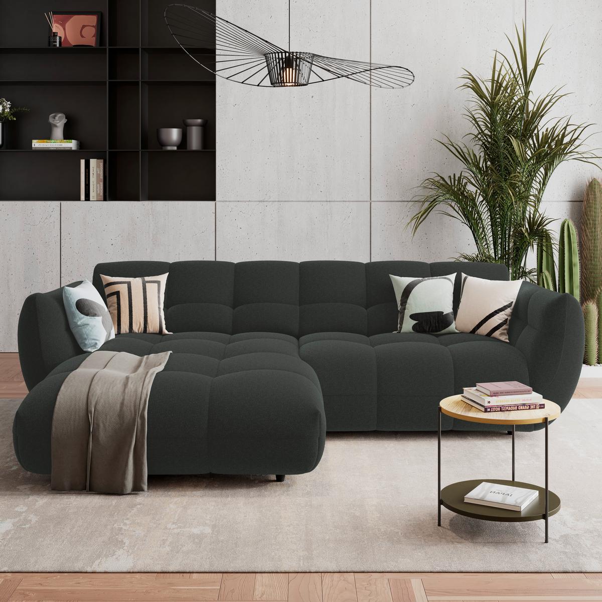 Ecksofa Panda Chenille dunkelgrün, 178x280cm - Dunkelgrün/Schwarz, Trend, Textil (178/280cm)