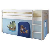 Kinderbett Malte 90x200cm Holz Massiv Weiß/blau Mit Vorhang - Weiß/Dunkelblau, Natur, Holz (90/200cm) - MID.YOU