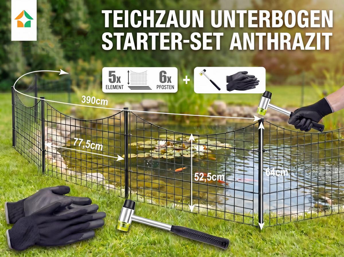 Teichzaun Unterbogen 13-teilig ca. 390x64 cm - Anthrazit, Basics, Metall (390/78,5/64cm)