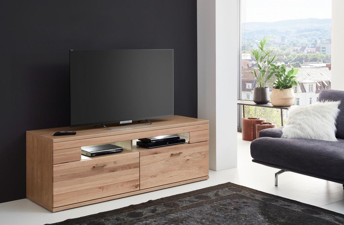 Wohnwand Kansas - Alteiche/Silberfarben, KONVENTIONELL, Glas/Holz (330/208,3/50,2cm) - Livetastic