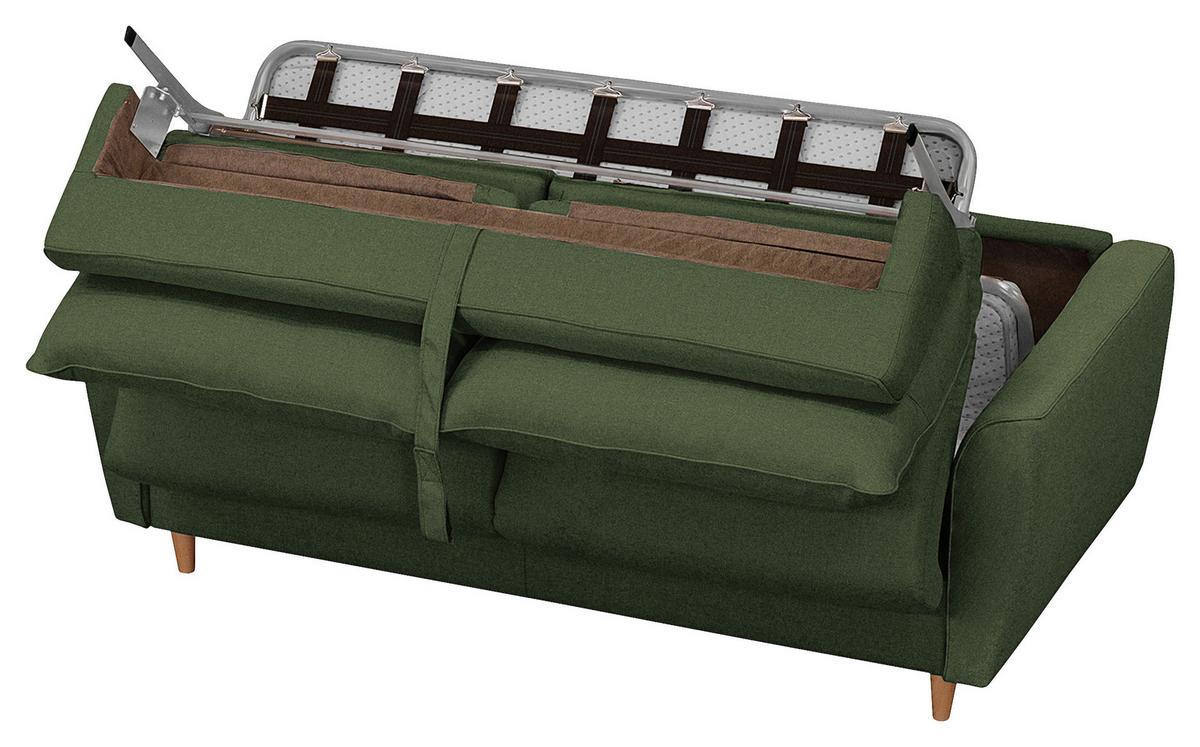 Schlafsofa Winter Dunkelgrün B: 195 cm - Dunkelgrün/Buchefarben, Design, Textil (195/90/102cm) - Livetastic