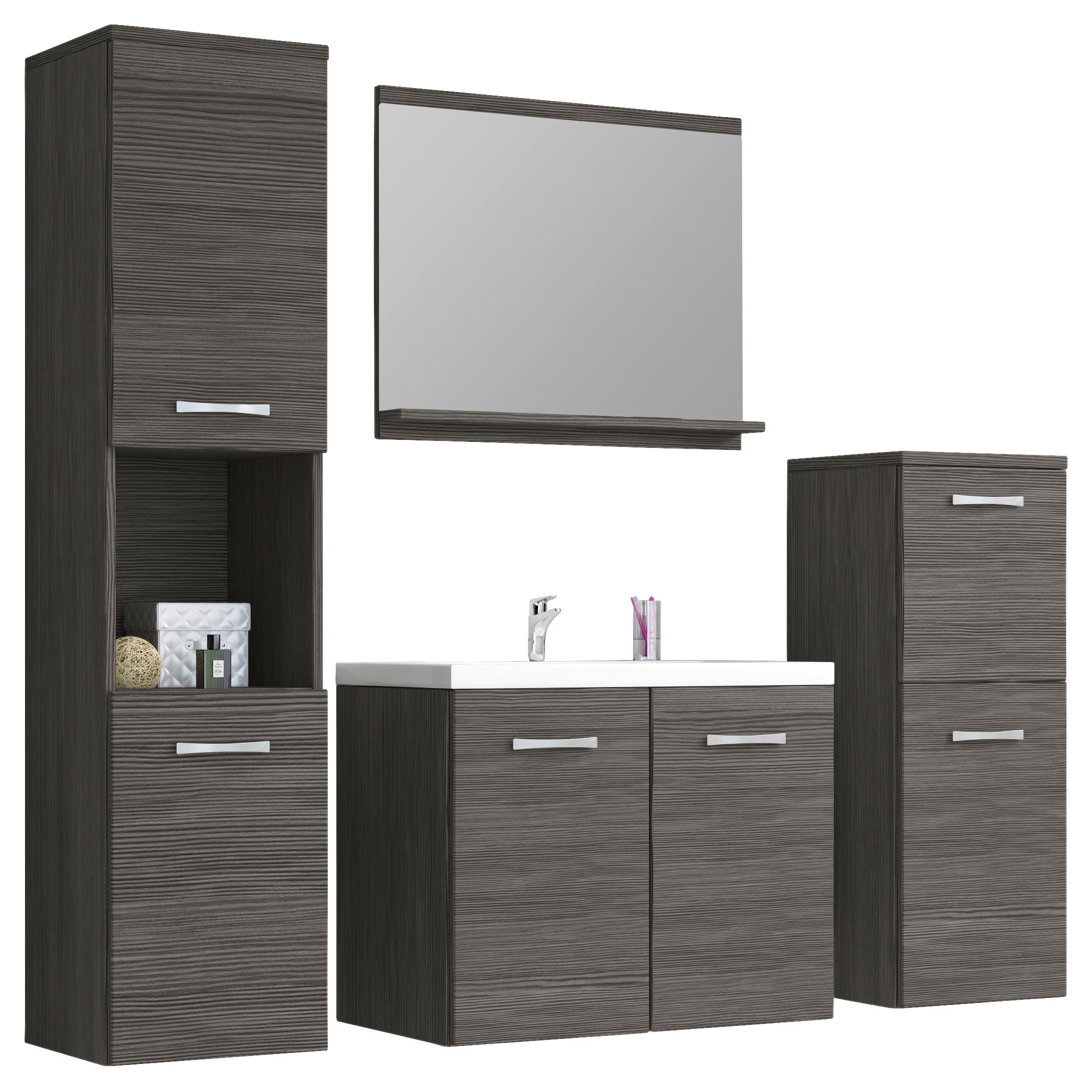 Badmöbel-Set 5-Tlg. Malo B: 140 cm Eichefarben - Eiche dunkel/Weiß Hochglanz, LIFESTYLE, Keramik/Holzwerkstoff (120cm) - P & B