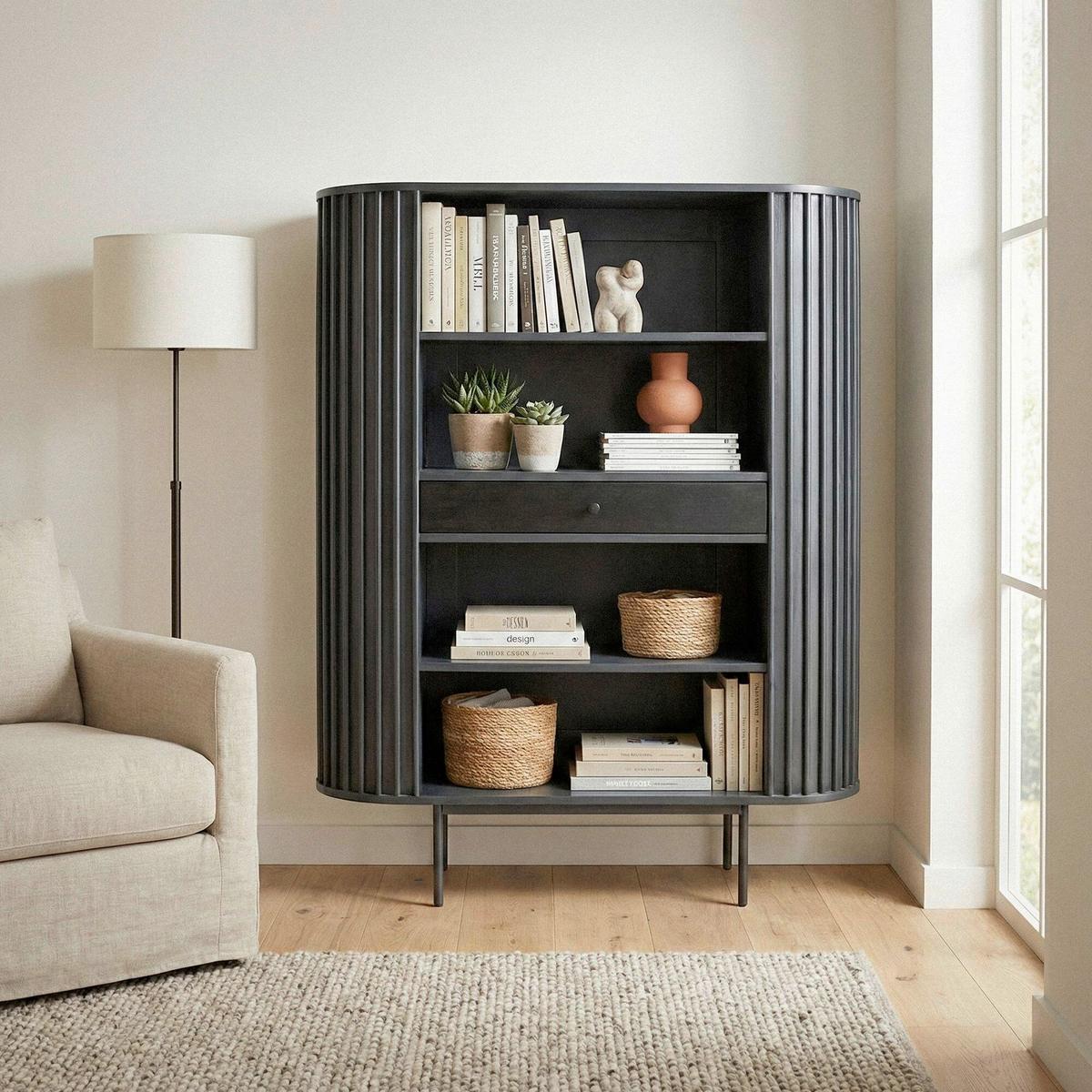 STANDREGAL Schwarz B: 105cm - Schwarz, Design, Holz (105/122/40cm) - Livetastic