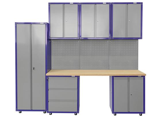 Werkbankset XLarge 268 cm Grau/blau - Blau/Buchefarben, KONVENTIONELL, Holz/Metall (268/232/60cm) - Erba Werkbankset XLarge 268 cm Grau/blau - Blau/Buchefarben, KONVENTIONELL, Holz/Metall (268/232/60cm) - Erba