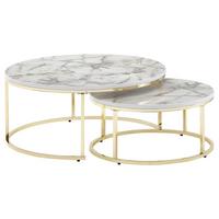 Sada zasúvacích stolíkov s mramorovým vzhľadom - zlatá/biela, Modern, kov/kompozitné drevo (80/80/36cm) - MID.YOU