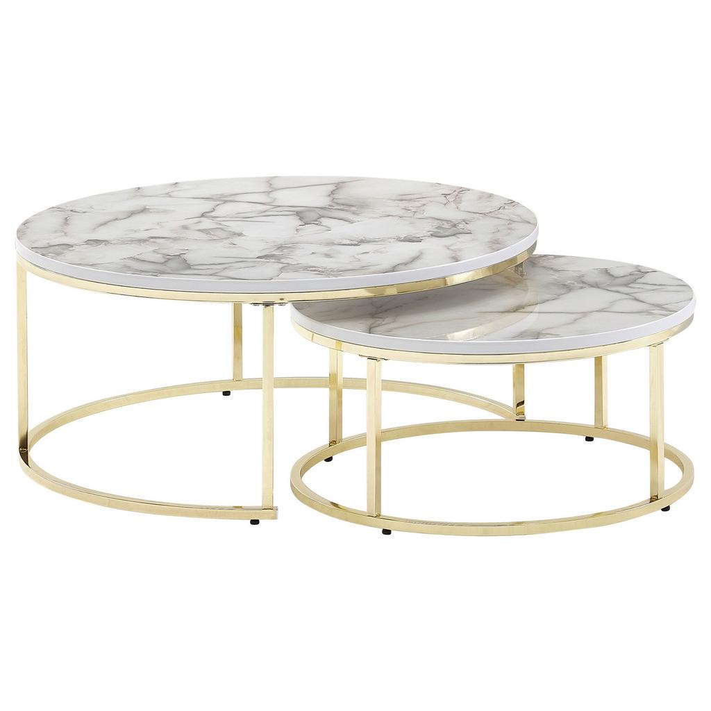 Beistelltisch 2--Teilig. rund Marmor Optik/Goldfarben