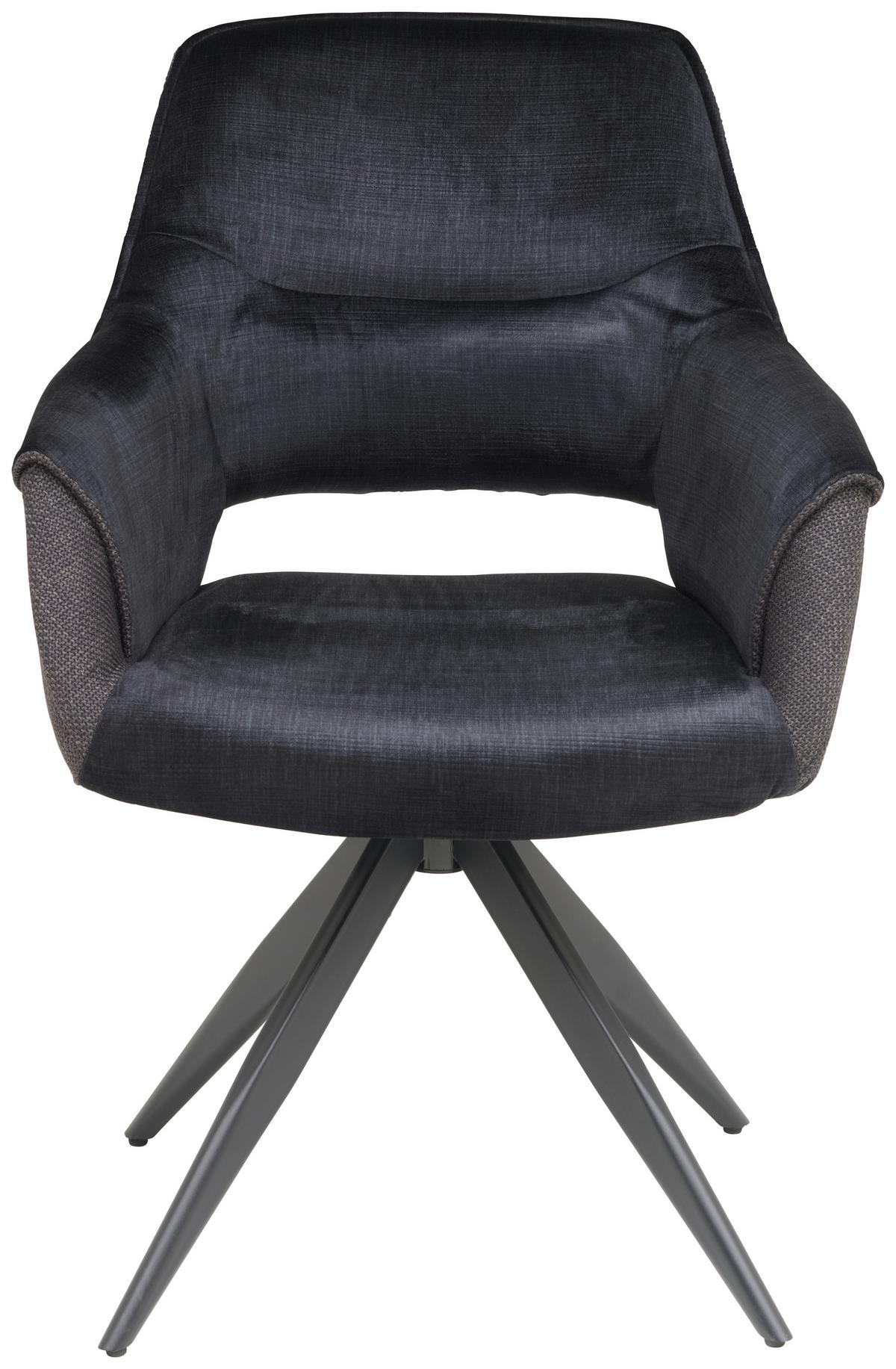Armlehnstuhl Kiran Samt Dunkelgrau, B: 62 Cm - Dunkelgrau/Schwarz, KONVENTIONELL, Textil/Metall (62/86/64cm) - MID.YOU