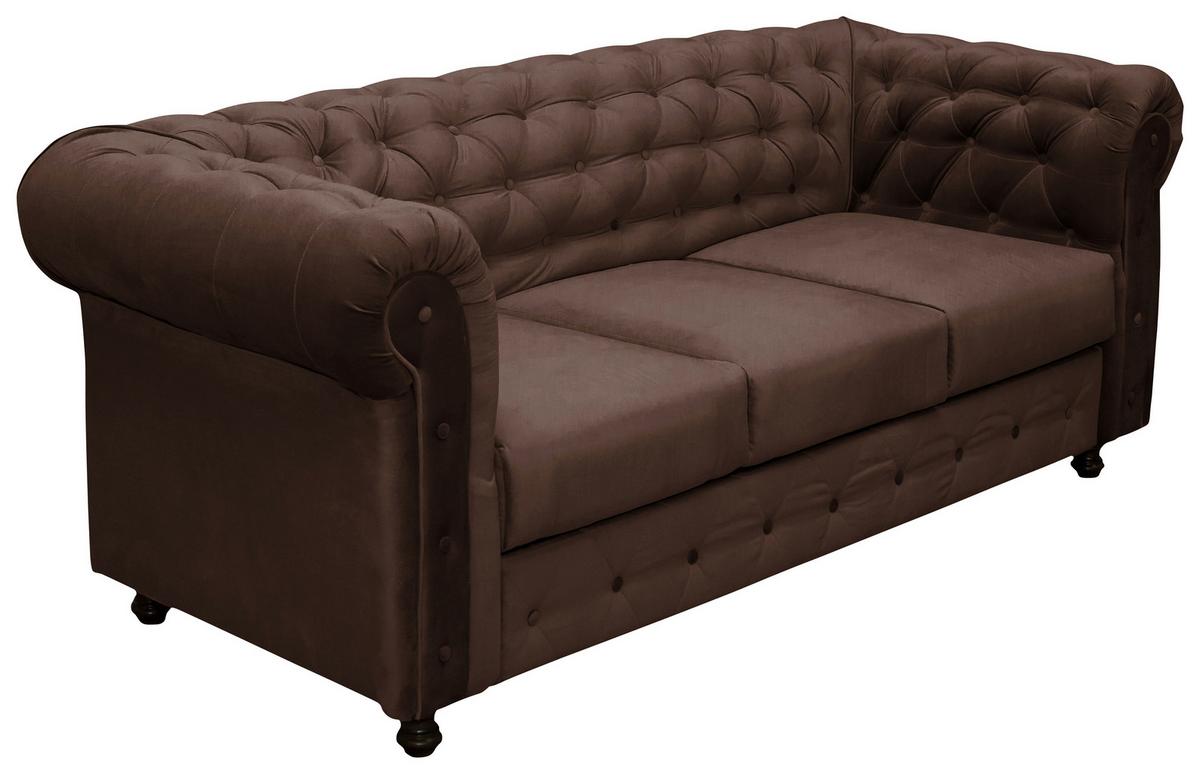 Chesterfield-Sofa Cardiff Braun 3-Sitzer Samt B: 205 cm - Wengefarben/Braun, Basics, Textil (205/80/90cm) - P & B