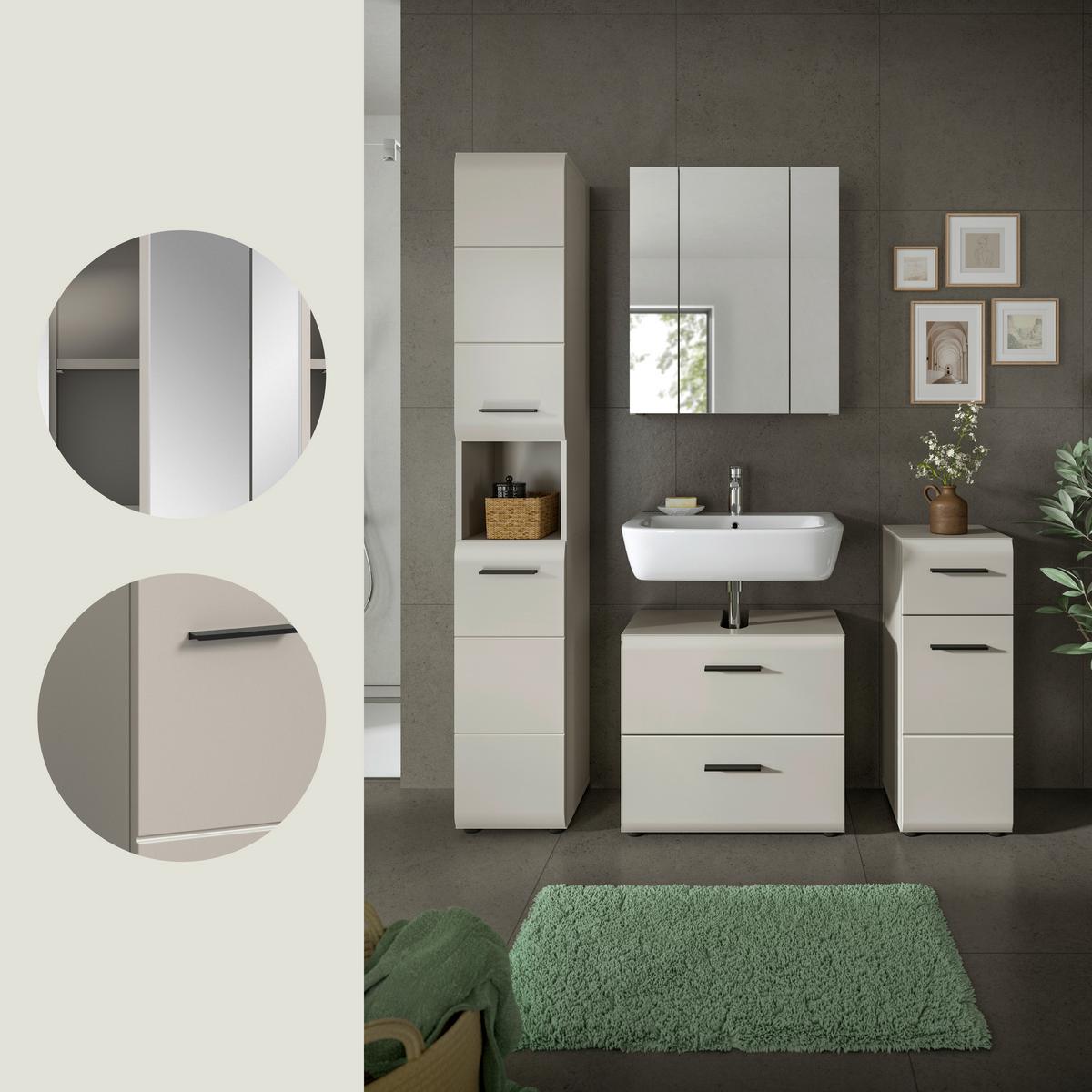 Badezimmer Ice Kaschmir B: 120cm - Kaschmir/Schwarz, Trend, Glas/Holzwerkstoff (120cm) - MID.YOU