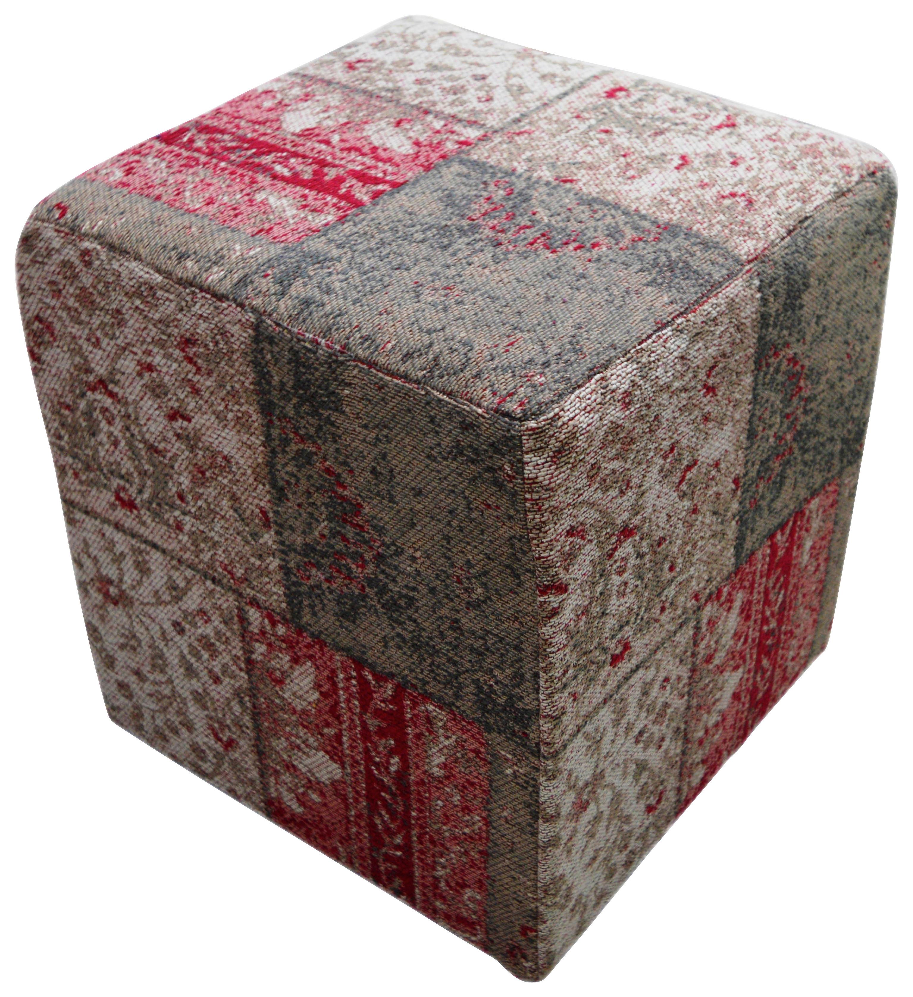 Pouf Solitaire Grau/Rot/Beige B: 42 cm - Beige/Rot, Design, Textil (42/42/45cm) - Kayoom