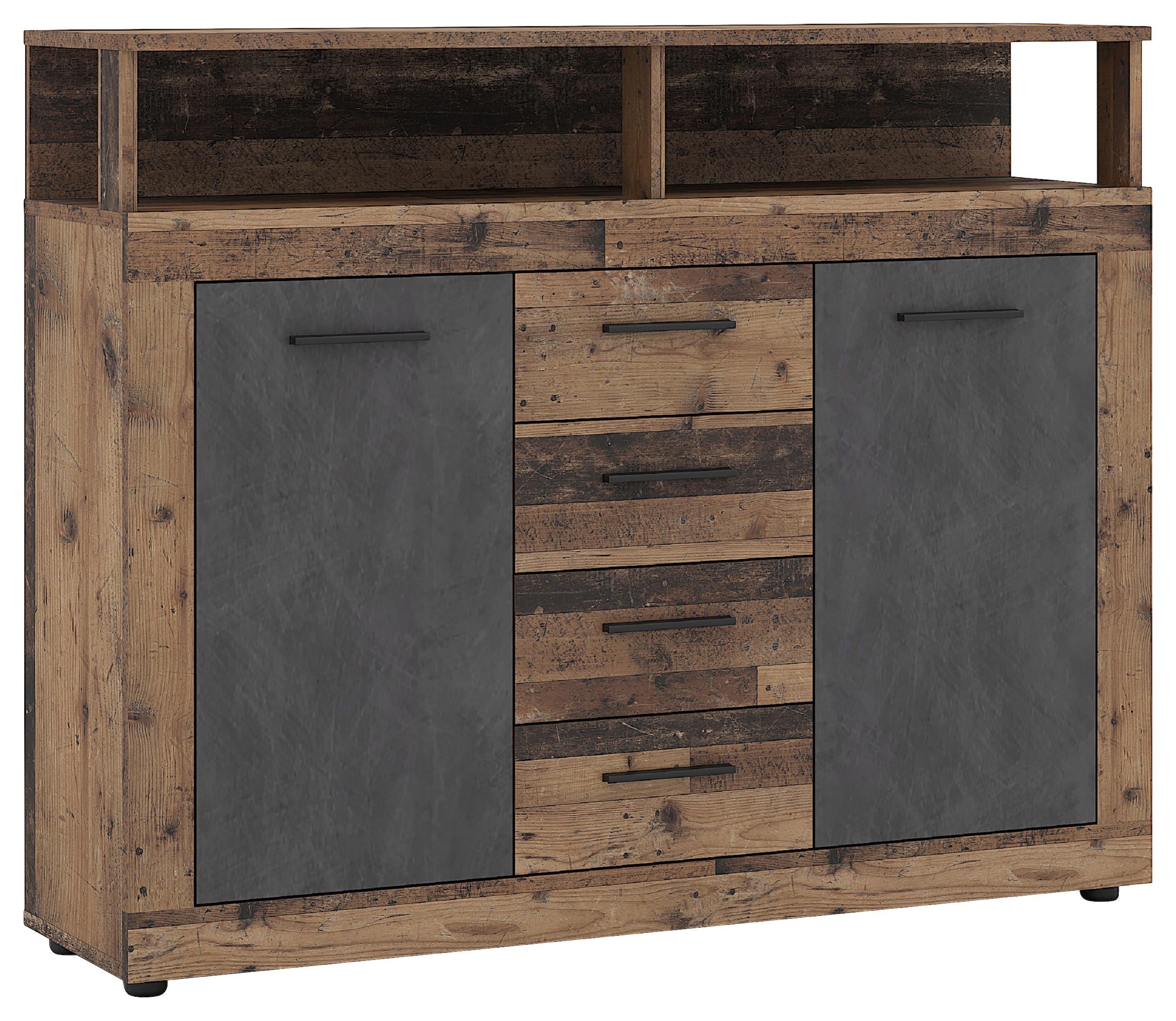 Kommode 119,5 cm Luna, Eiche Old Style - Alteiche/Anthrazit, Design, Holzwerkstoff (119,5/96,8/32cm) - MID.YOU