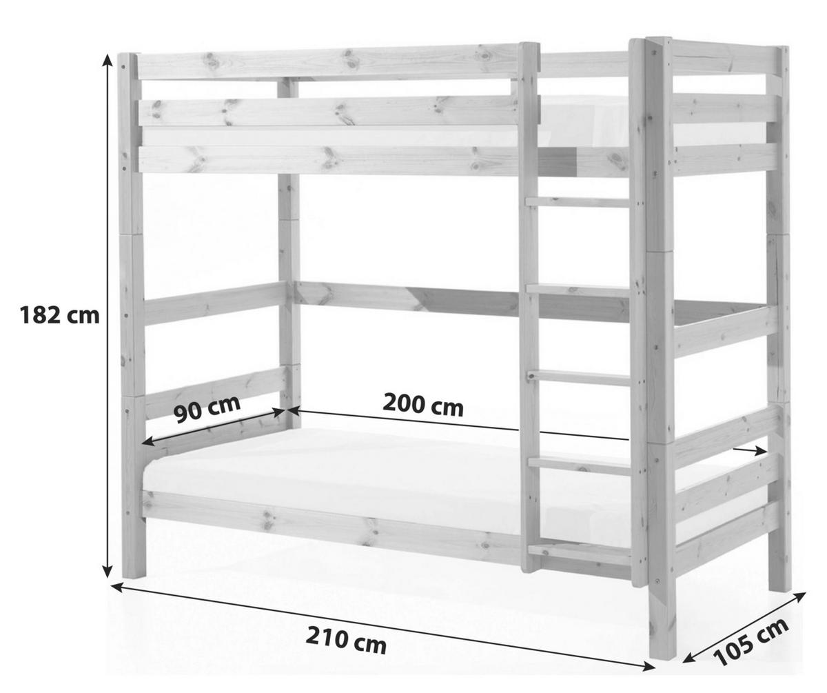 Etagenbett Pino Grau Kiefer Massiv Mit Leiter - Grau/Kieferfarben, MODERN, Holz (90/200cm) - Vipack