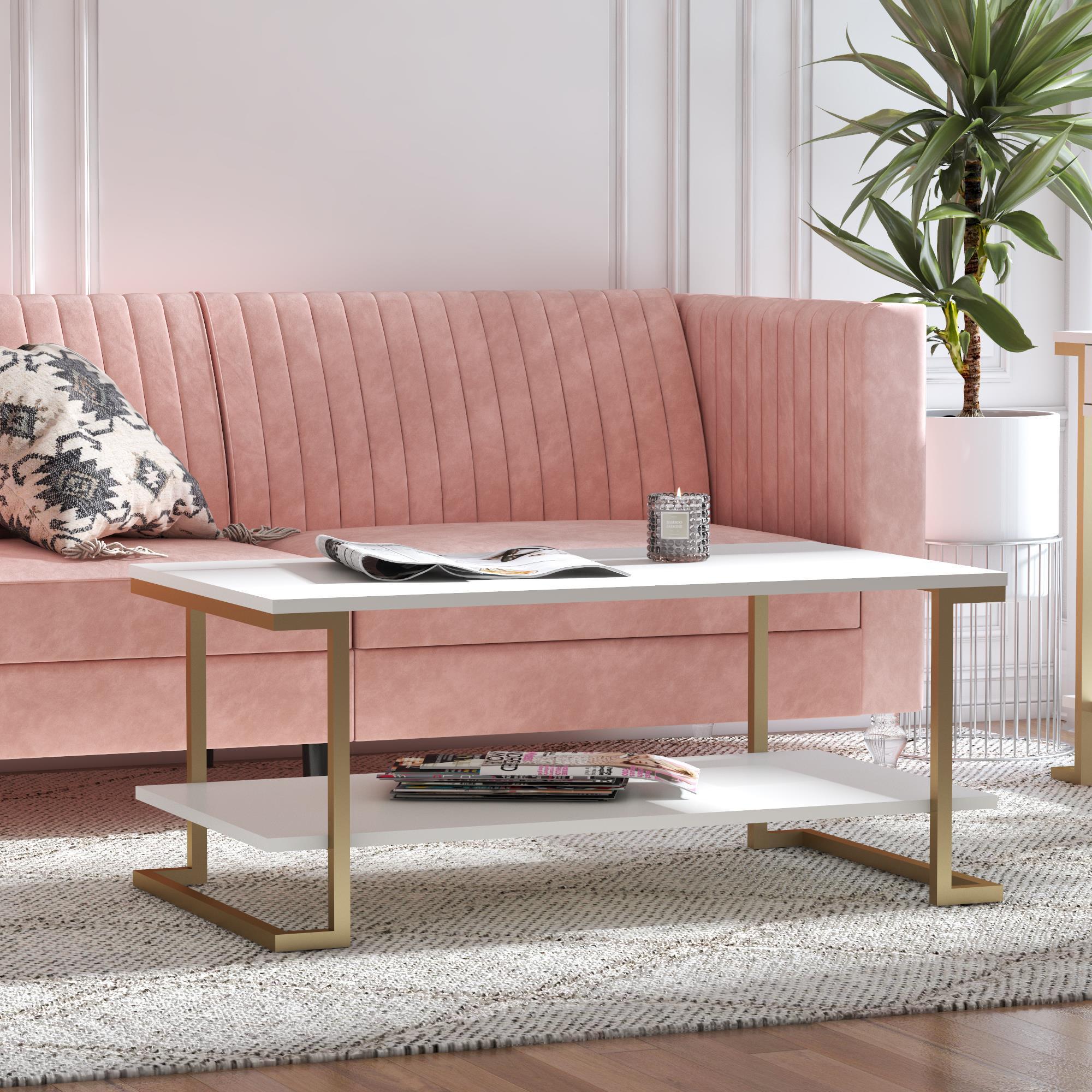 Couchtisch Camila Mit Ablagefach Weiß - Bronzefarben/Weiß, Design, Holzwerkstoff/Metall (106/46/60cm) - MID.YOU