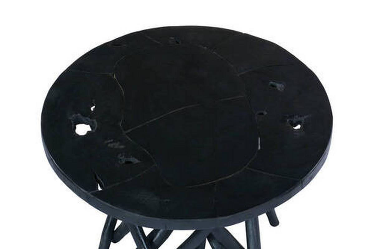 Beistelltisch Aus Teakholz Rund Radix, Schwarz - Schwarz, Natur, Holz (60/60/40cm) - Kayoom