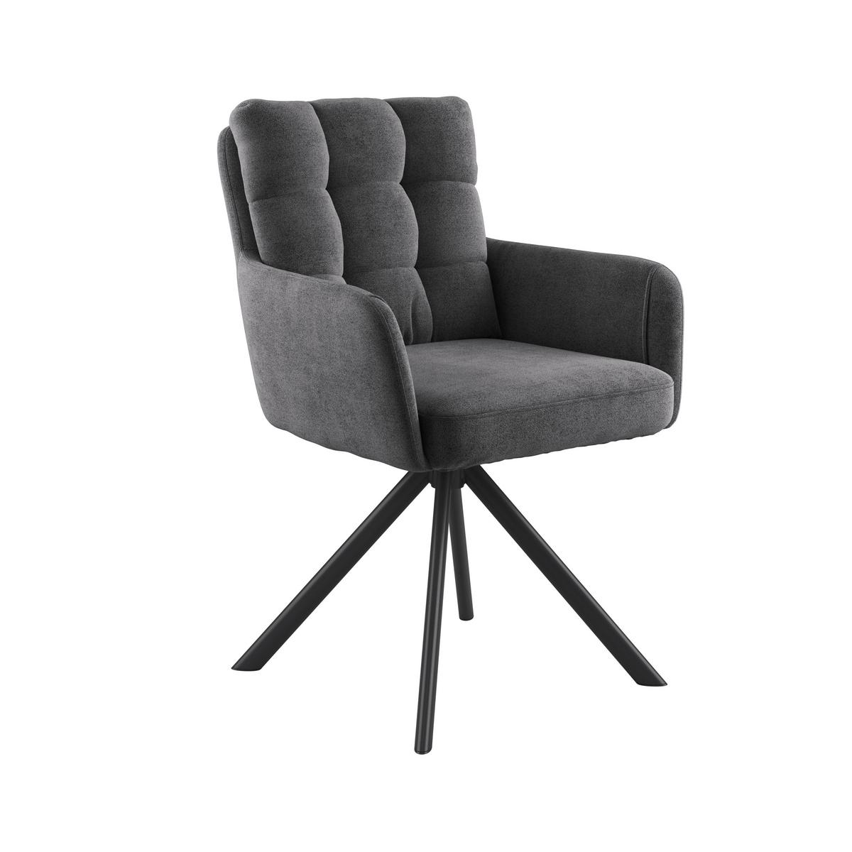 Armlehnstuhl Susan Dunkelgrau Schwarz/Sitzfläche 360°drehbar - Dunkelgrau/Schwarz, KONVENTIONELL, Holz/Textil (59/90/66cm)