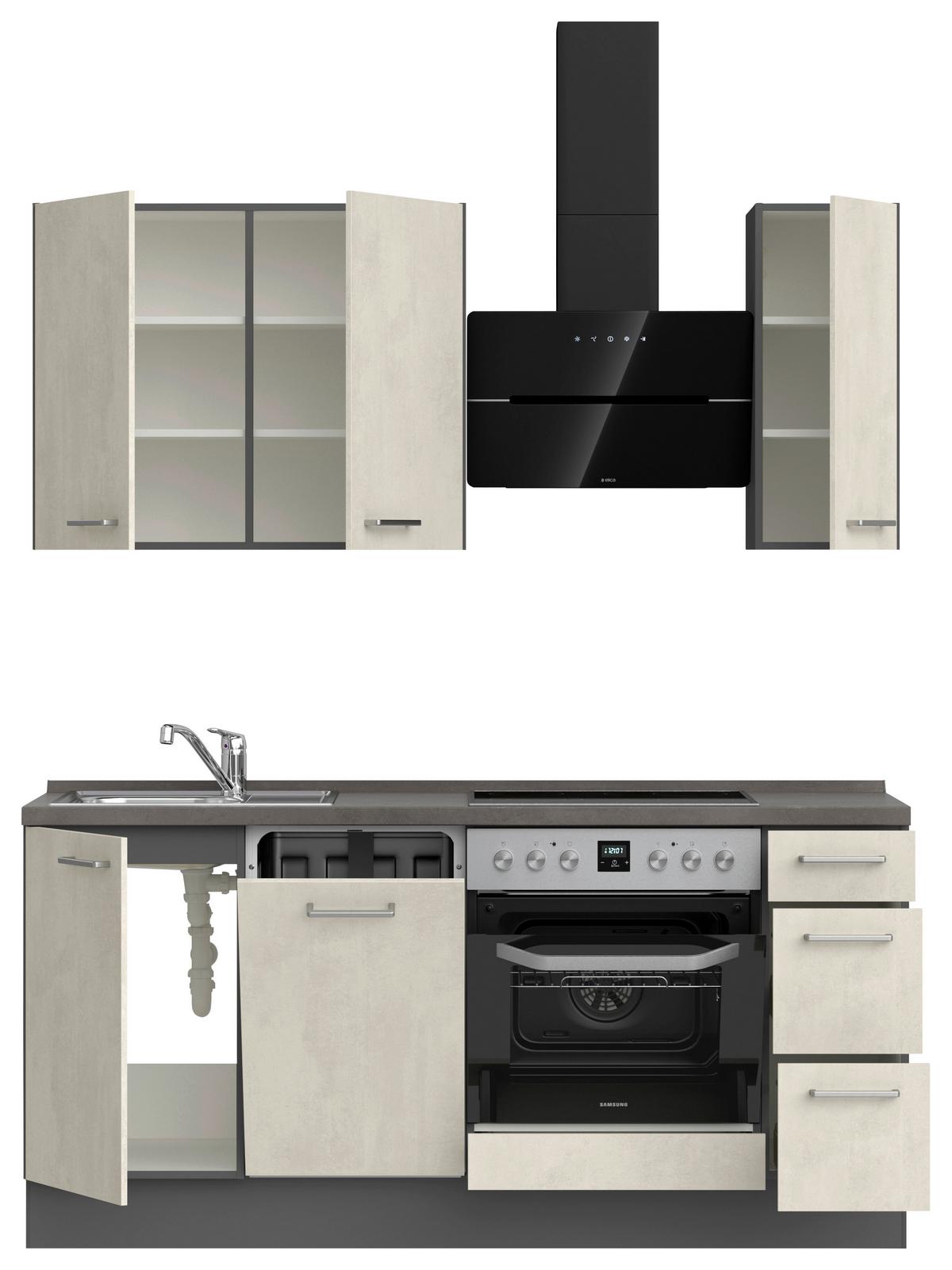 Kuchynská linka 180CM biely betón/ bridlicová šedá - biela/farba ušľachtilej ocele, Modern, kov/kompozitné drevo (180cm) - Nobilia