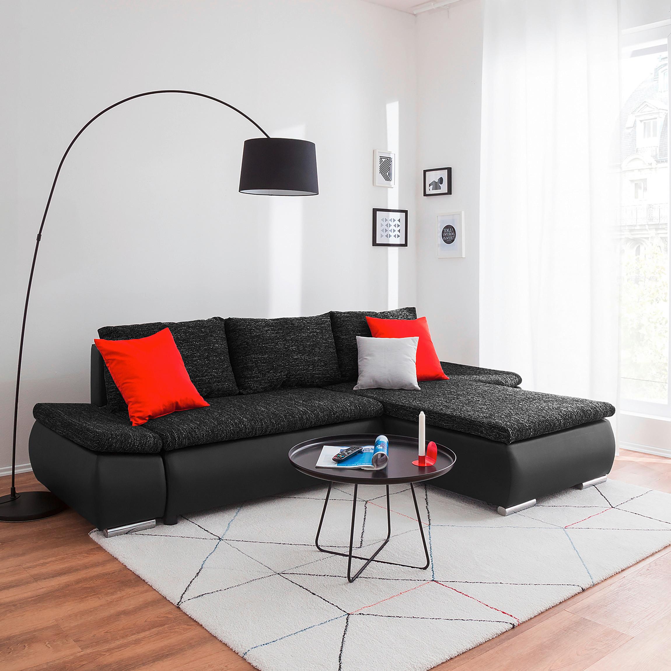 Ecksofa Acra Schwarz S: 266x175 Cm - Chromfarben/Schwarz, Design, Textil (266/175cm) - Livetastic