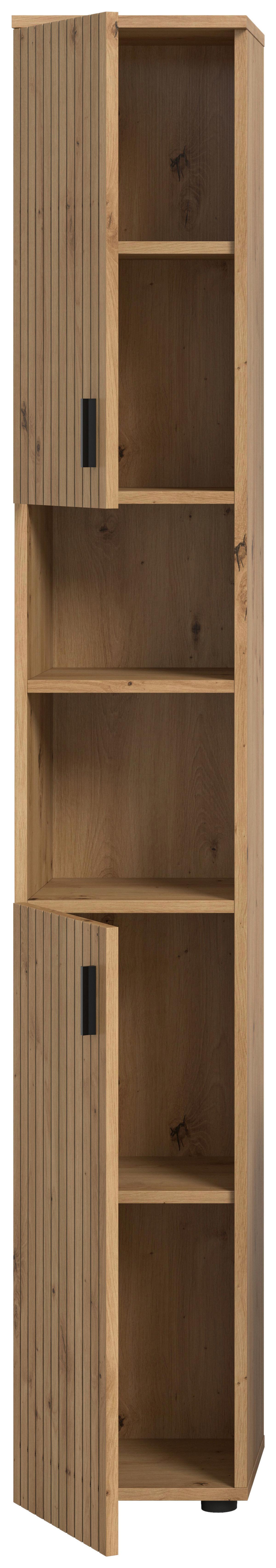 Hochschrank Mone Eiche Artisan B: 30cm - Schwarz/Eiche Artisan, Basics, Holzwerkstoff (30/192/30cm) - MID.YOU