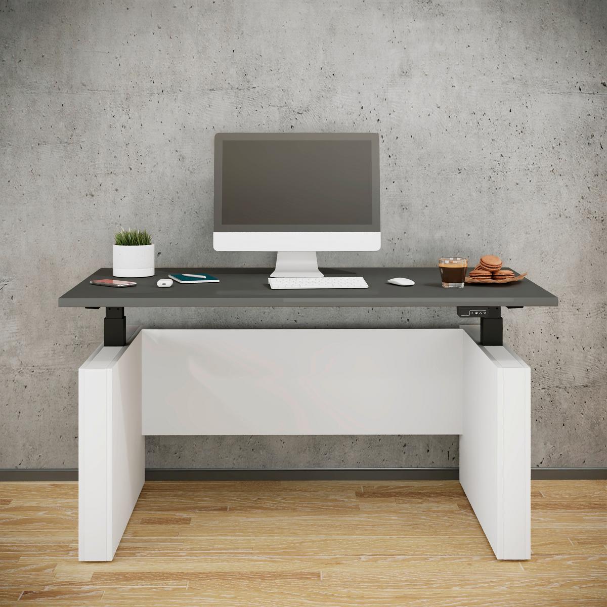 Schreibtisch E-Salia Weiß/ Schwarz/Anthrazit L: 138cm - Anthrazit/Schwarz, KONVENTIONELL, Holzwerkstoff/Metall (138/80/73-122cm) - MID.YOU