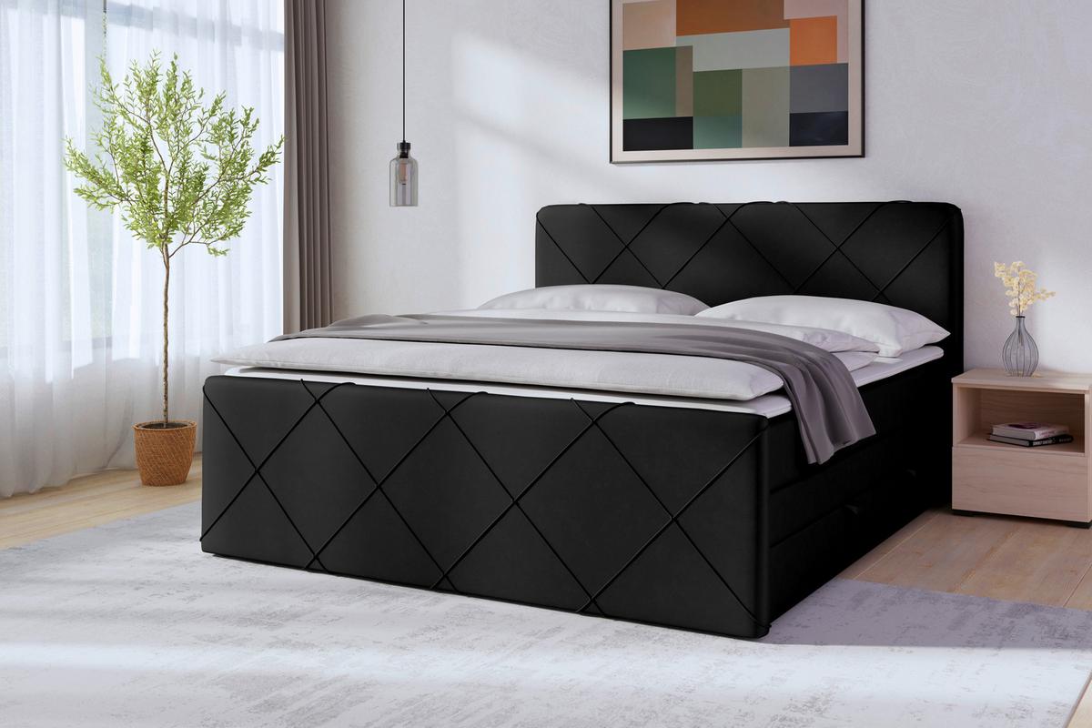 Boxspringbett mit Bettkasten Cordoba 180x200 cm Schwarz - Schwarz, MODERN, Holz/Textil (180/200cm) - MID.YOU