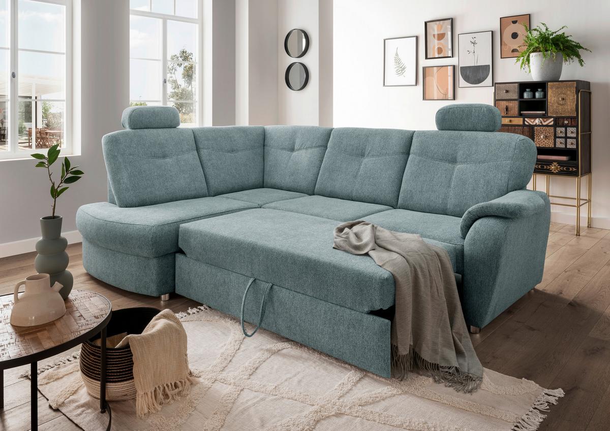 Eckschlafsofa Rosali Mintgrün S: 180x264 Cm - Chromfarben/Mintgrün, MODERN, Textil (180/264cm) - Livetastic