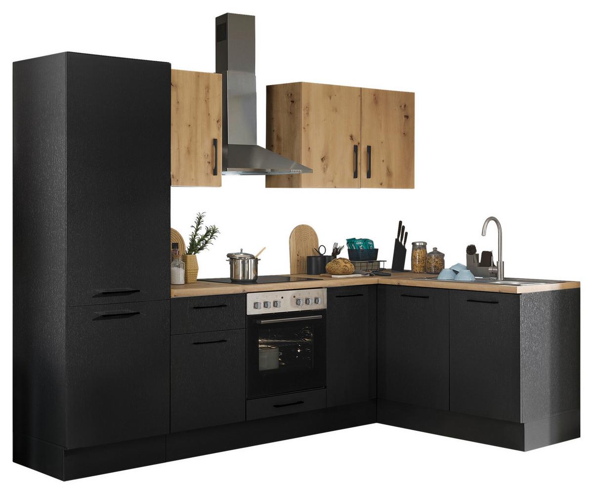 Eckküche Turin Schwarz/Eiche Dekor 270x165 cm - Schwarz/Eiche Artisan, Basics, Holzwerkstoff (270/165cm) - MID.YOU