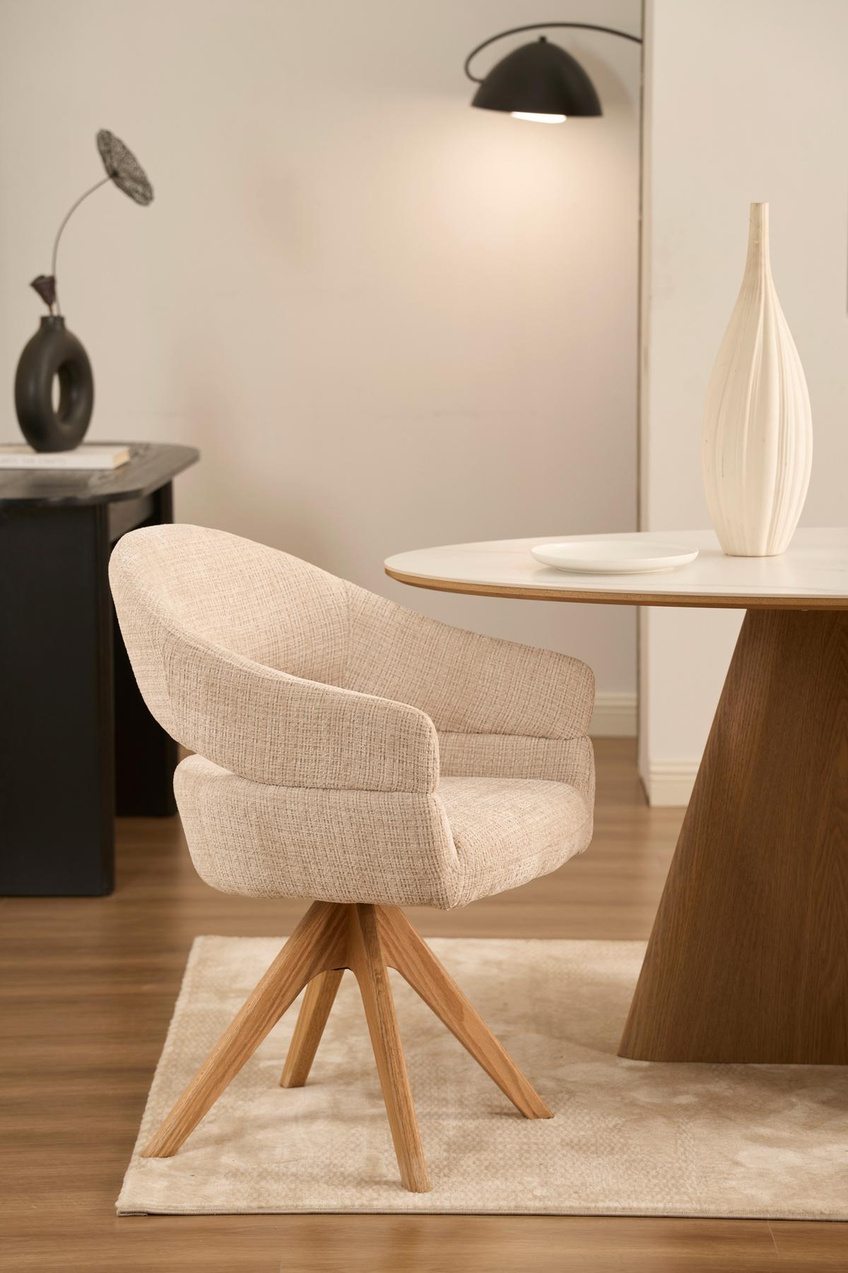 Armlehnstuhl Cleo Beige/Eichefarben B: 58 cm - Eichefarben/Beige, MODERN, Holz/Textil (58/85/62cm) - Livetastic