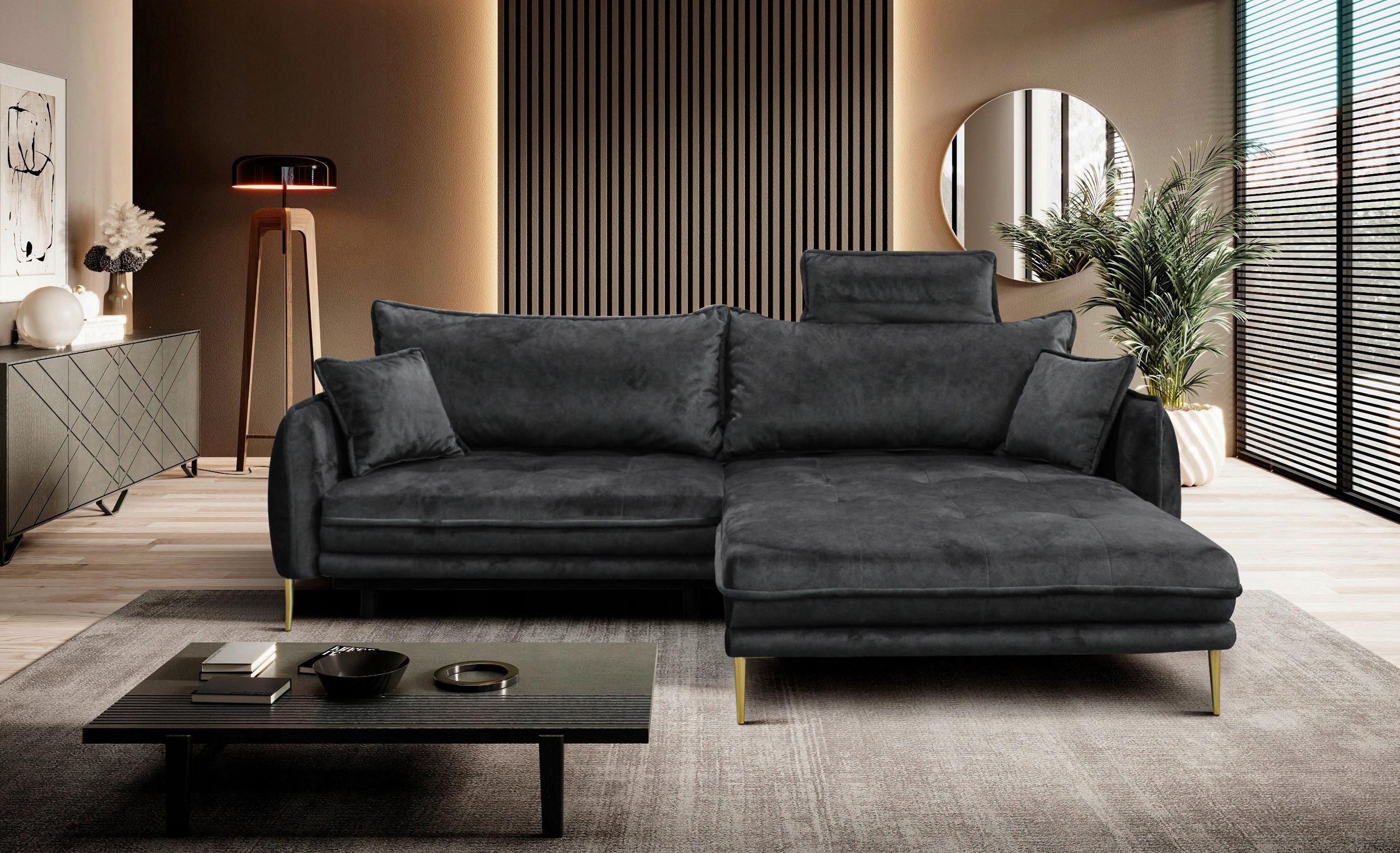 ECKSOFA Whisper Anthrazit S: 264x196cm - Anthrazit/Goldfarben, Design, Textil (264/196cm) - P & B