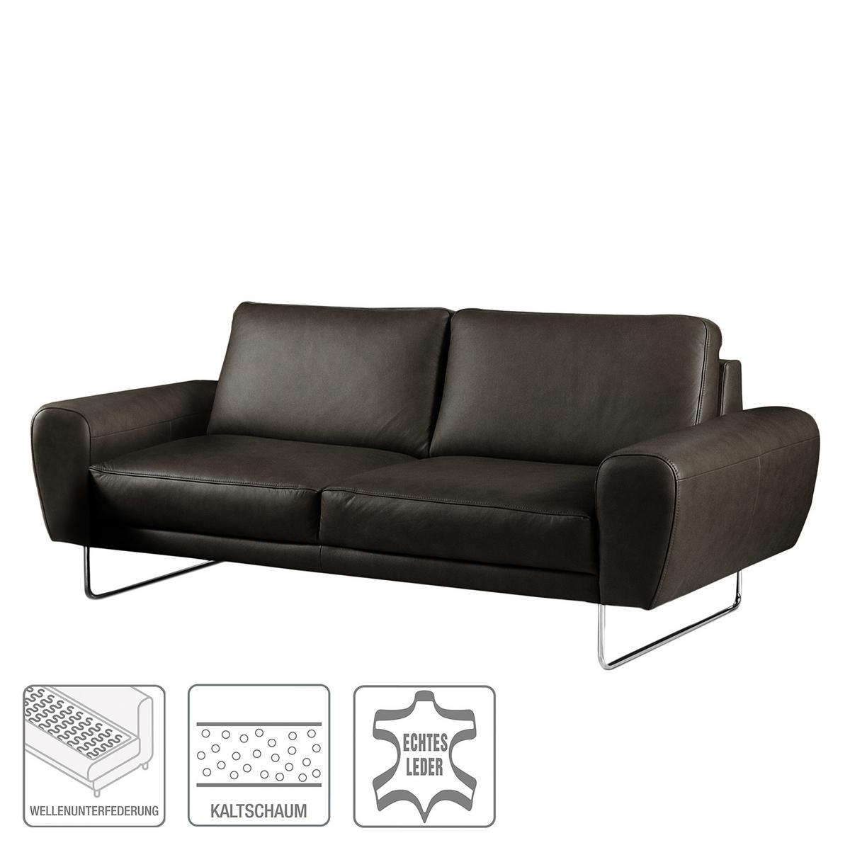 2-Sitzer-Sofa Spring Schwarz Chrom B: 177 cm - Chromfarben/Schwarz, Design, Leder (177/85/92cm) - Livetastic