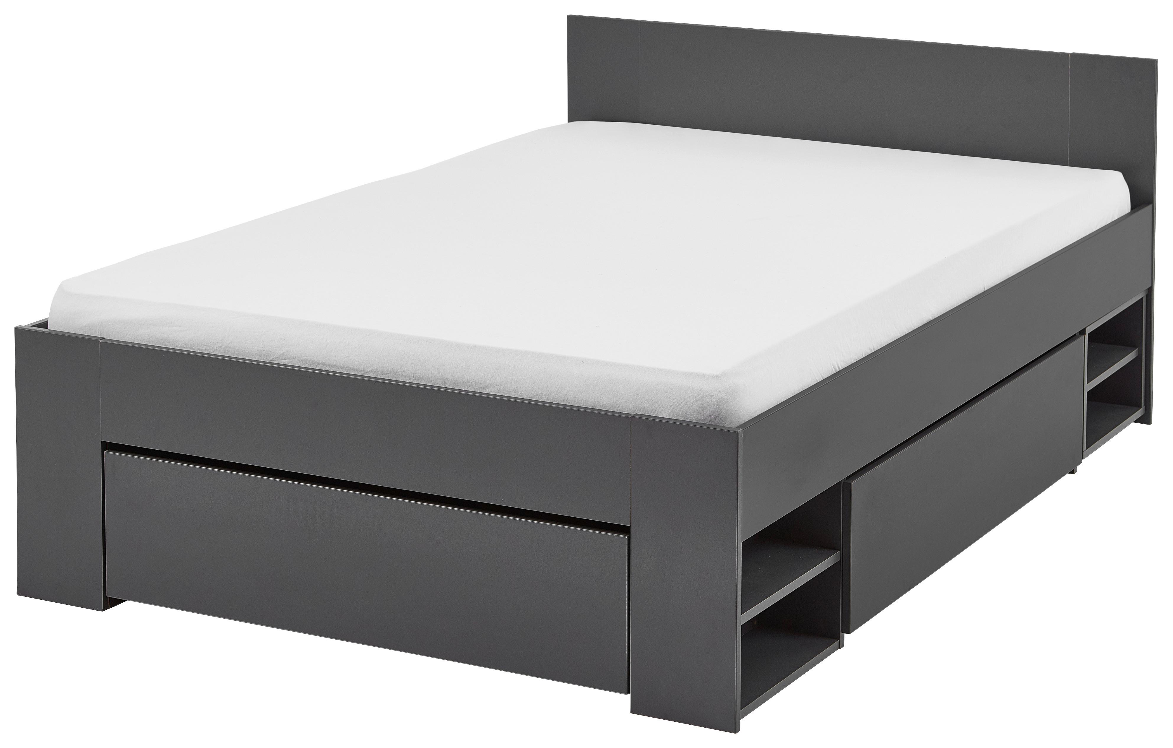 Stauraumbett Mit 3 Bettladen 140x200cm Azurro Anthrazit