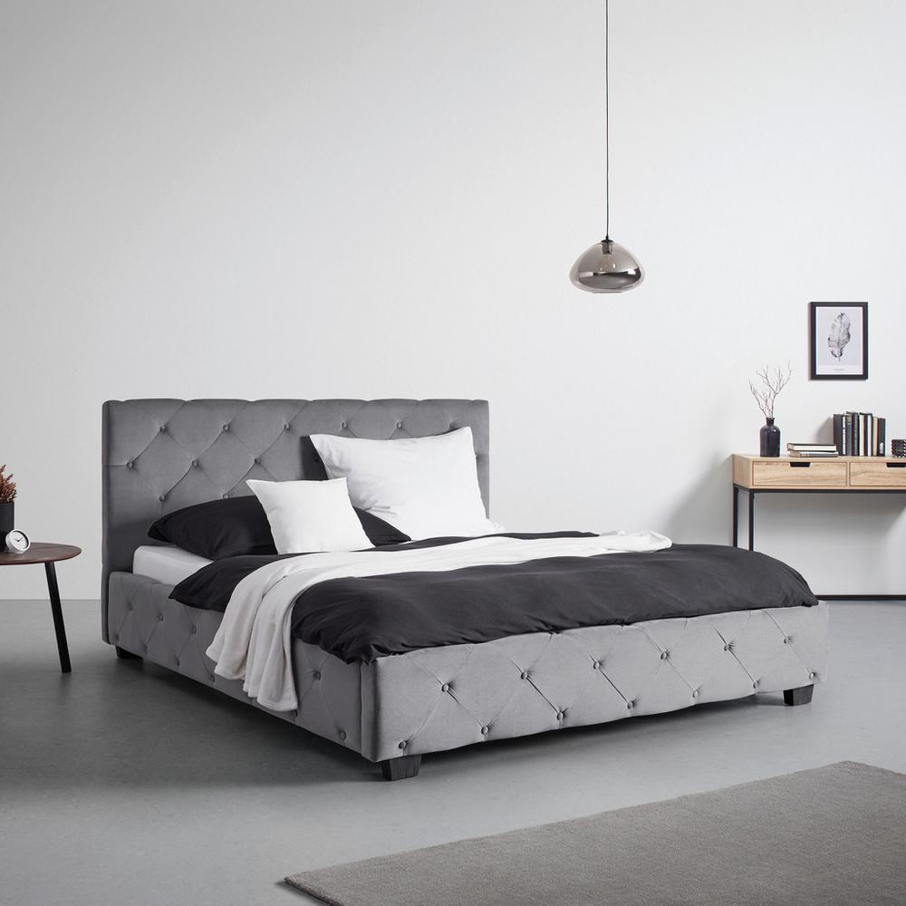 Nízka čalúnená posteľ LINA, 180x200 cm, sivá
