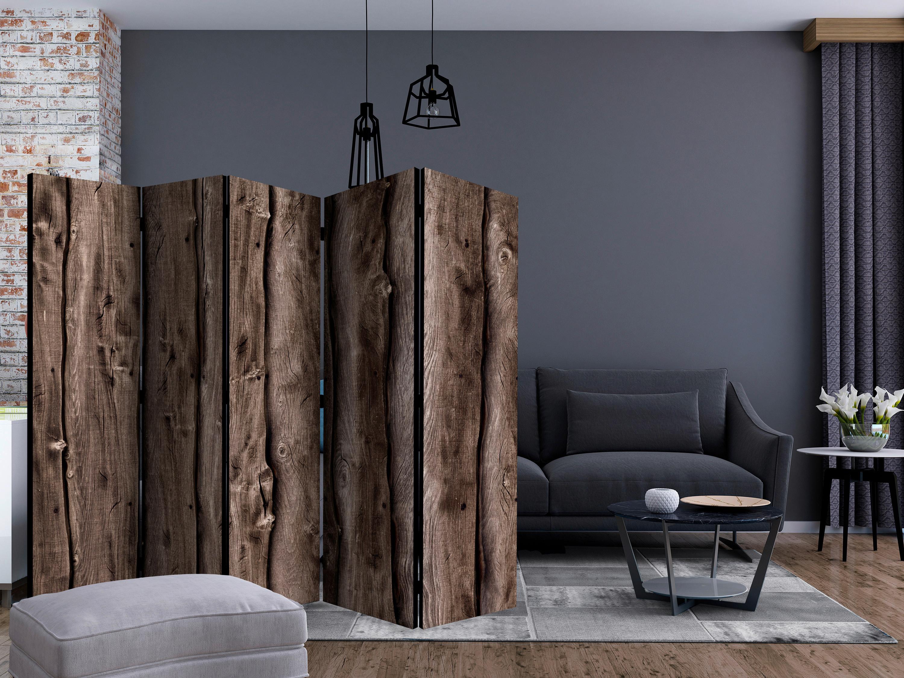 Paravent Cappuccino Graubraun B: 225cm - Graubraun/Cappuccino, Basics, Holz/Textil (225/172/3cm) - artgeist