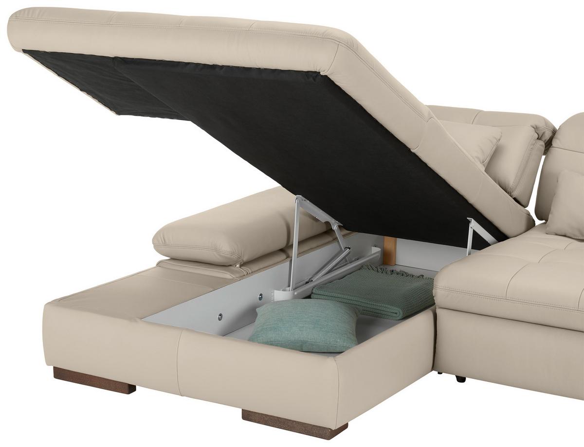 Rohová sedačka SANFINO, ľavá, svetlosivá pravá koža - svetlosivá/chrómová, Konventionell, kov/koža (199/79-96/305cm) - Premium Living