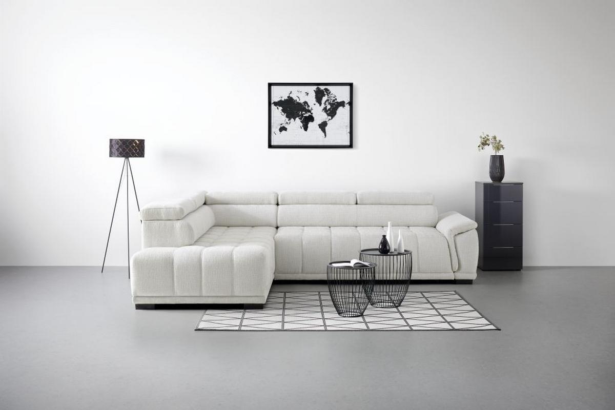 Rohová sedačka GRINALDI, ľavá, šedobílá - černá/šedobílá, Moderní, textil/plast (206/283cm) - Premium Living