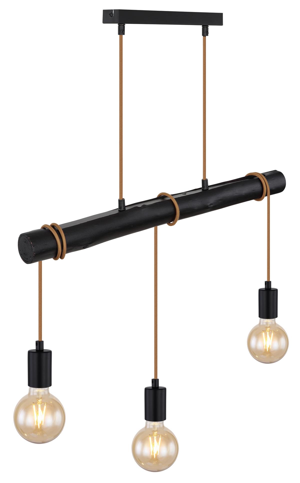 Hängeleuchte H: 120 Cm 3-Flammig - Schwarz, Design, Holz/Metall (60/5/120cm) - Globo