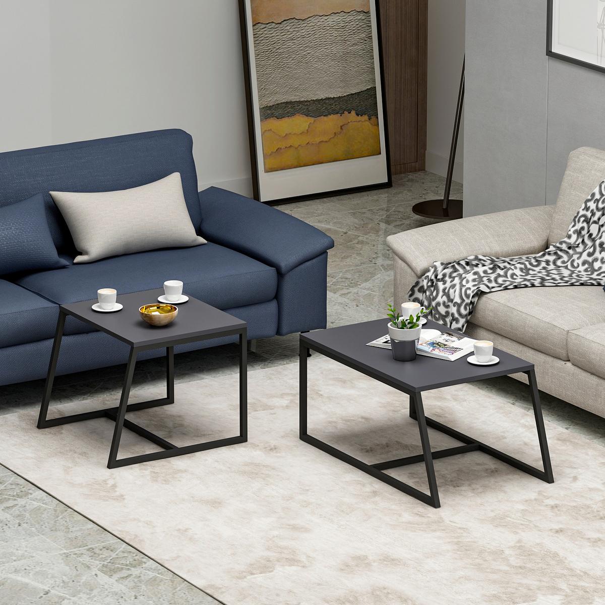 Couchtischset Anthrazit B: 75-55 Cm - Anthrazit/Schwarz, Design, Holzwerkstoff/Metall (75-55/38-45/50-47cm) - Livetastic