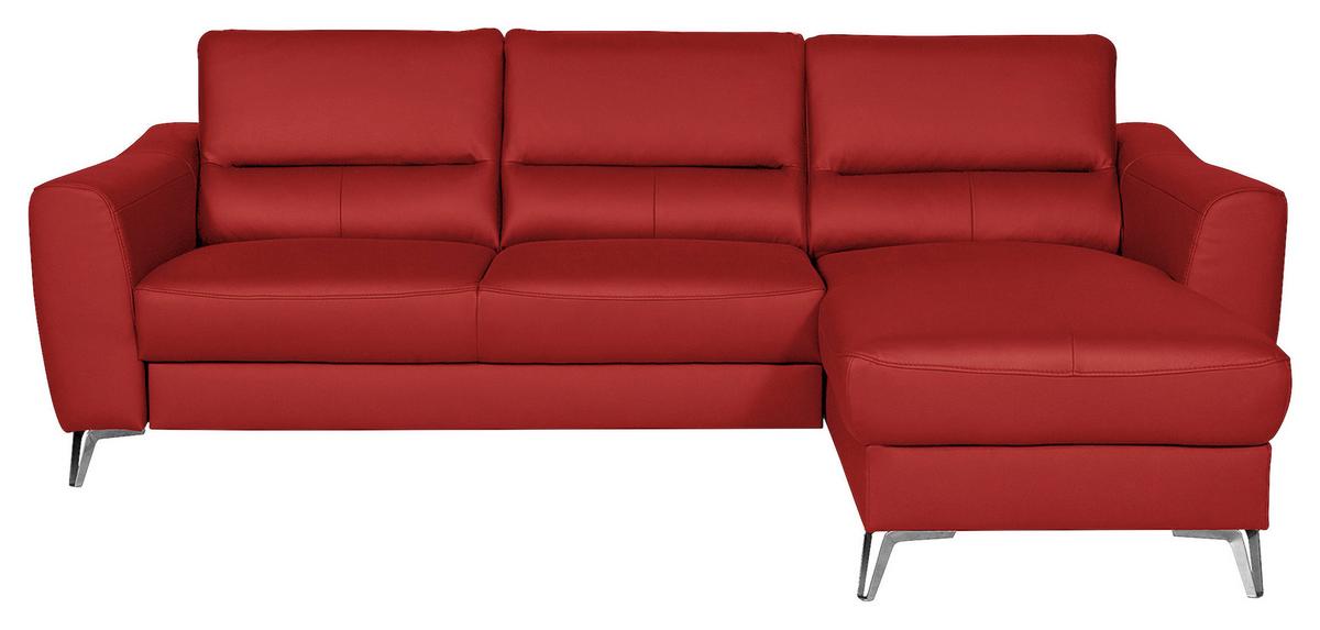 Ecksofa Santos Rot S: 241 cm - Chromfarben/Rot, Design, Leder/Textil (241/168cm) - Livetastic