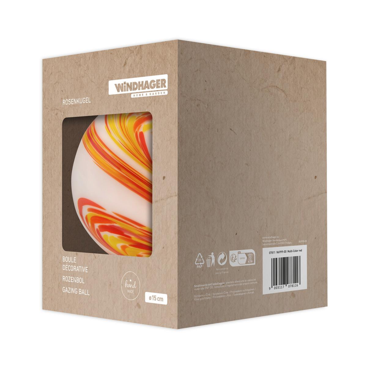 Rosenkugel Handbemalt Multicolor/Rot - Rot/Multicolor, Basics, Glas (15cm)