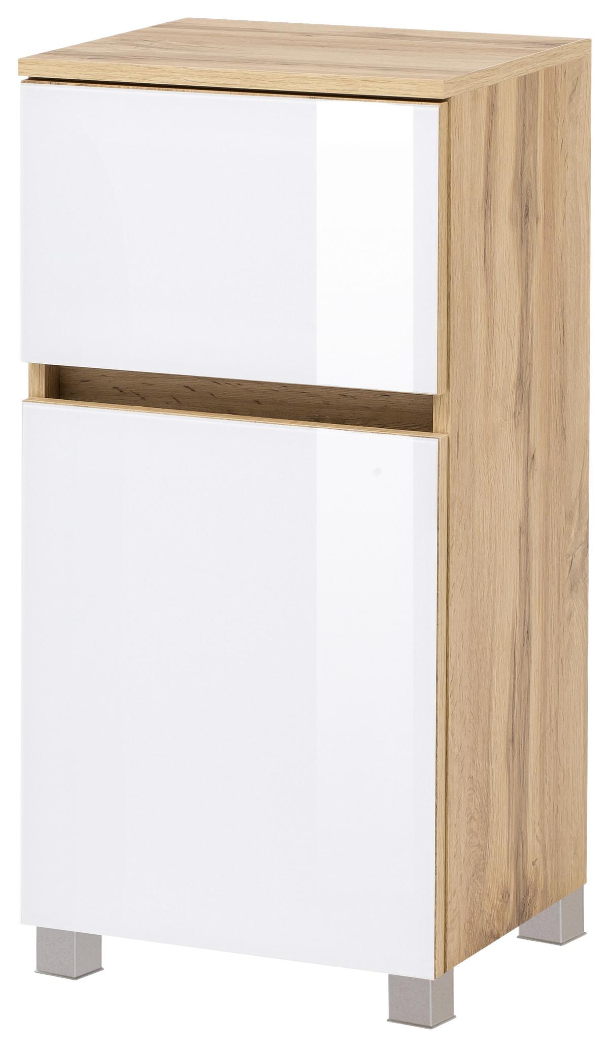 Unterschrank Grifflos Helsinki B: 40 Cm Weiß/eiche Dekor - Eichefarben/Silberfarben, KONVENTIONELL, Glas/Holzwerkstoff (40/79/35cm) - Held