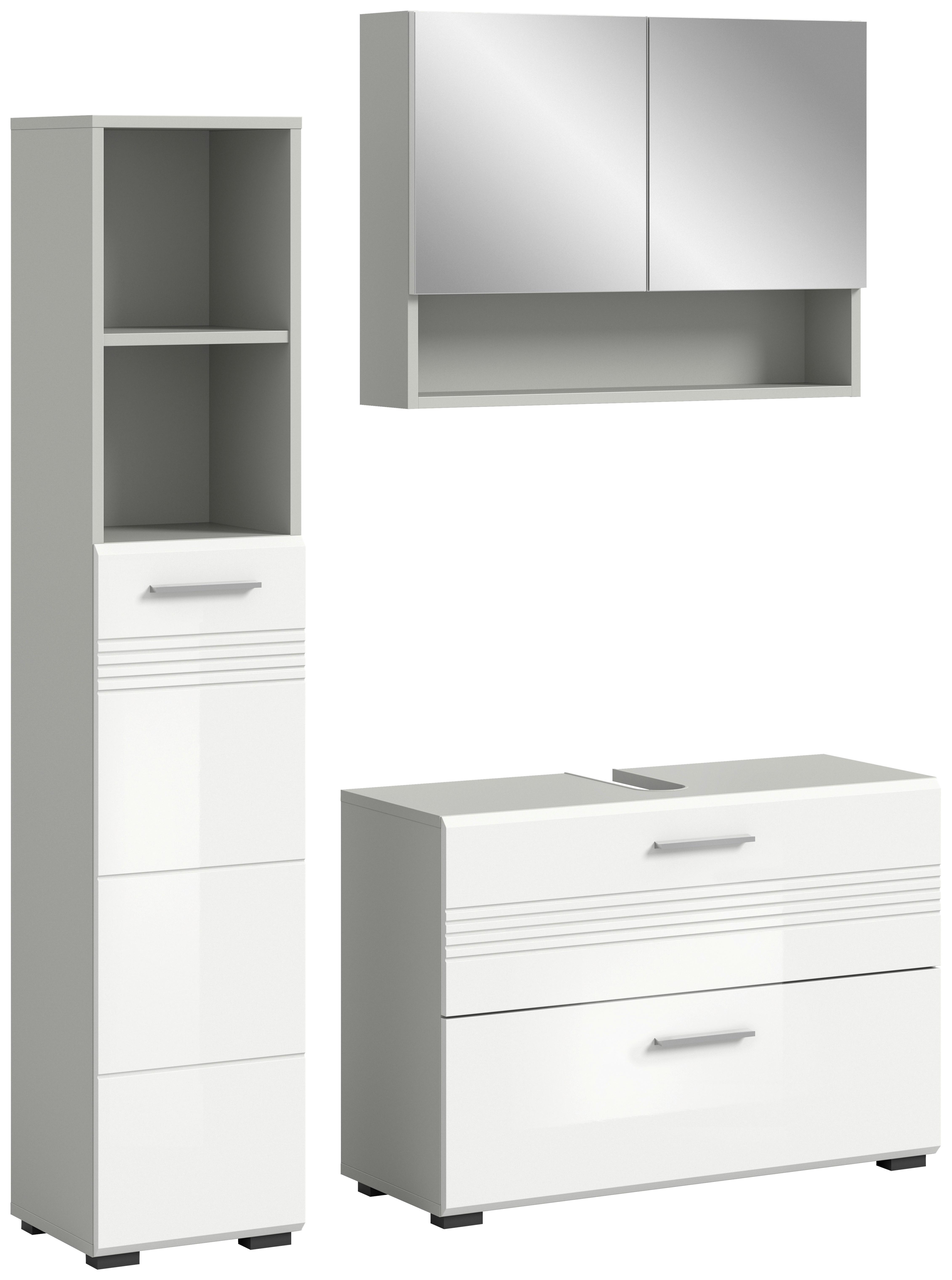 Badezimmer Copa Grau Weiß Hg B: 110 Cm - Weiß Hochglanz/Schwarz, MODERN, Holzwerkstoff (110cm) - MID.YOU