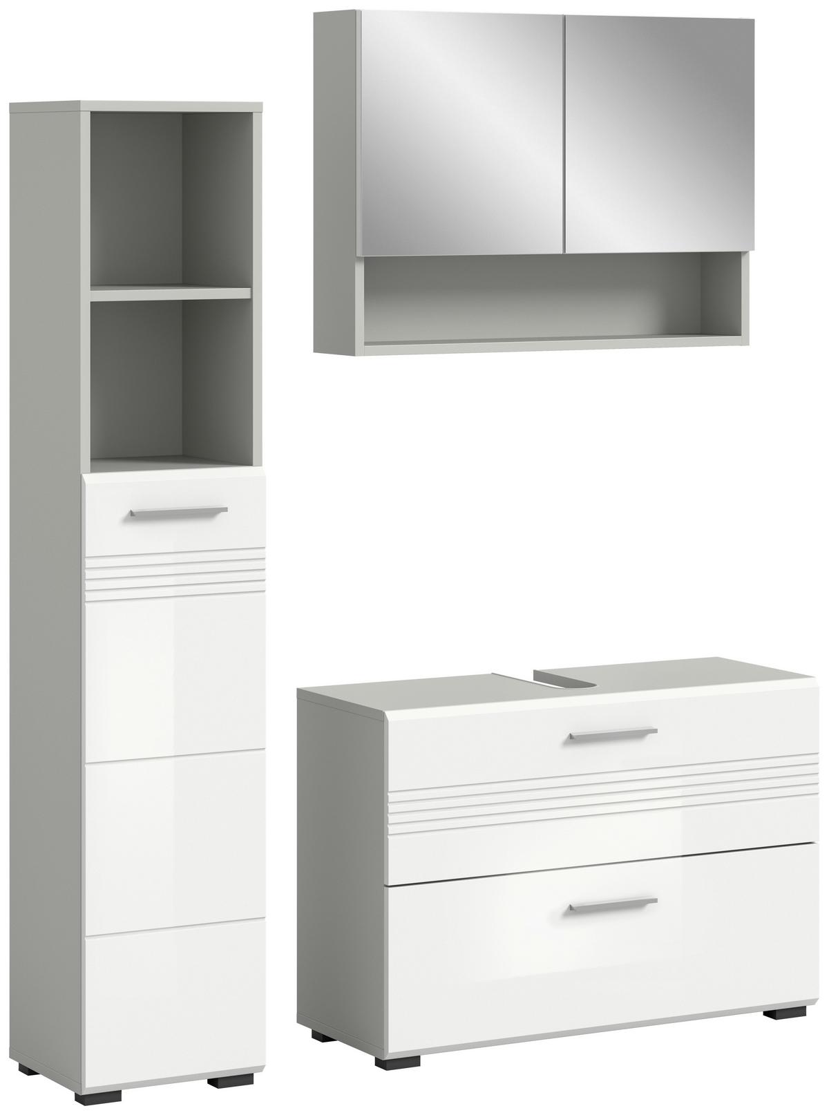 Badezimmer Copa Grau Weiß Hg B: 110 Cm - Weiß Hochglanz/Schwarz, MODERN, Holzwerkstoff (110cm) - MID.YOU