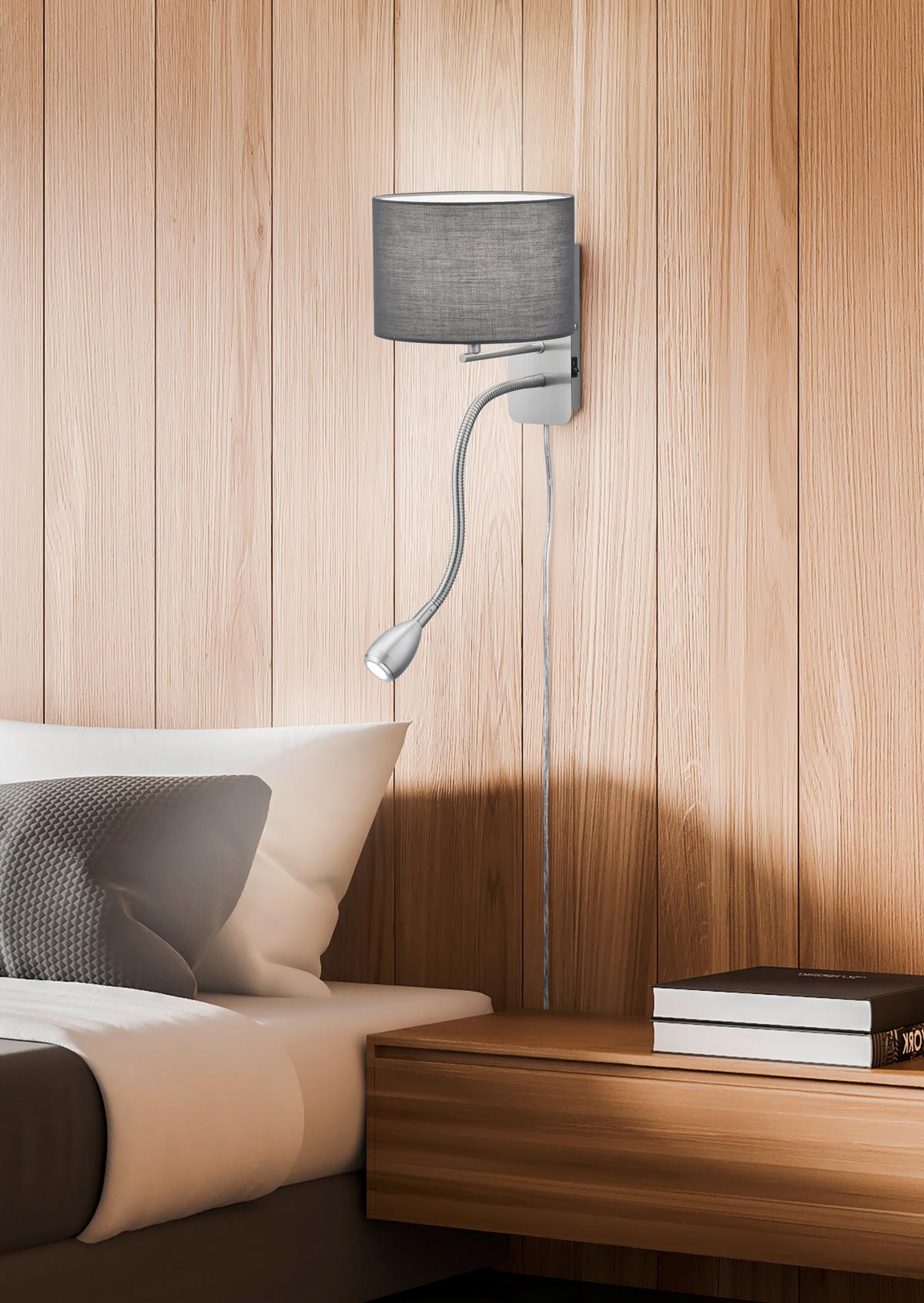 LED-Wandleuchte 2-Flammig Flexarm, Getrennt Schaltbar - Grau/Nickelfarben, Design, Textil/Metall (20/23cm) - Trio Leuchten