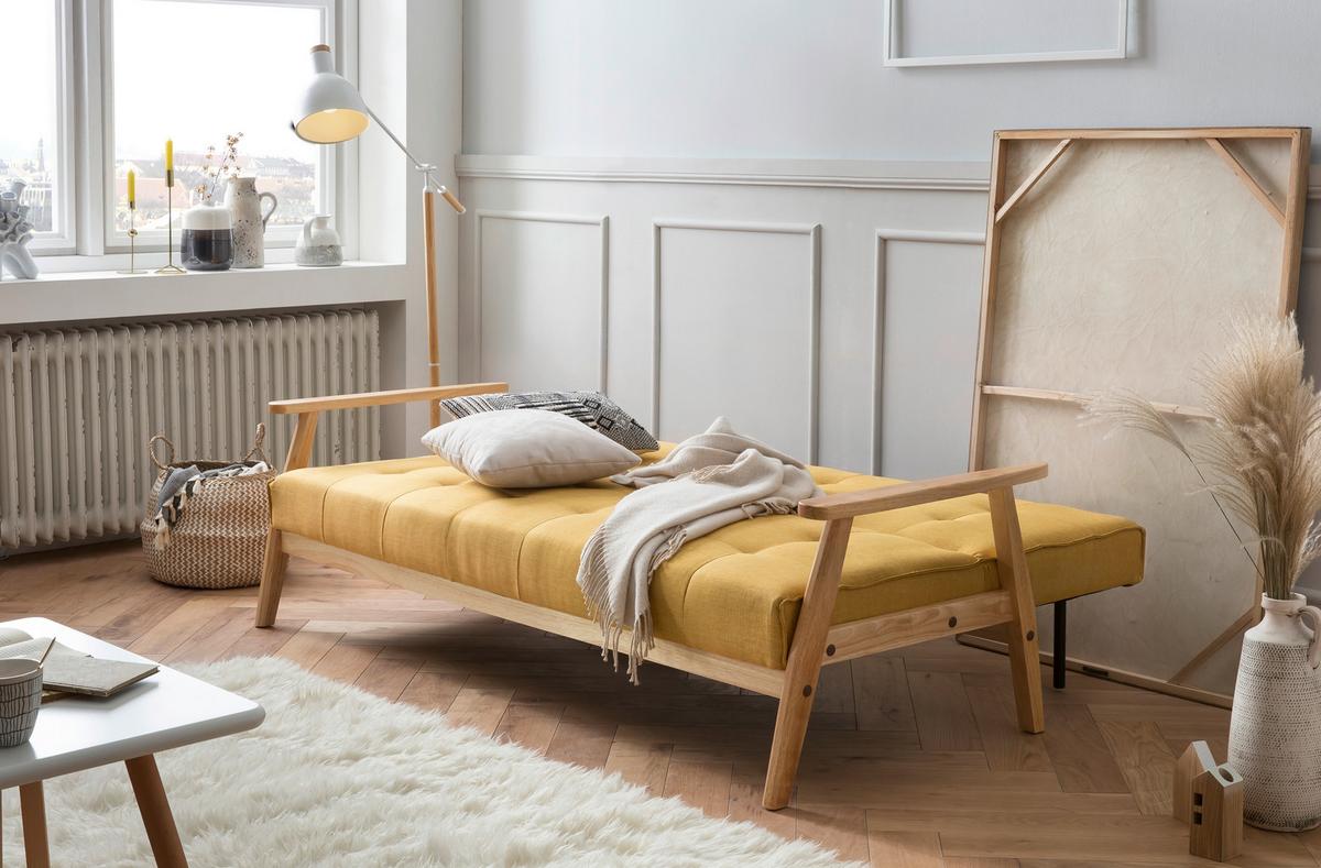 Schlafsofa Naturfarben/senfgelbb: 190 Cm - Senfgelb/Naturfarben, MODERN, Holz/Textil (190/81/85cm) - Livetastic